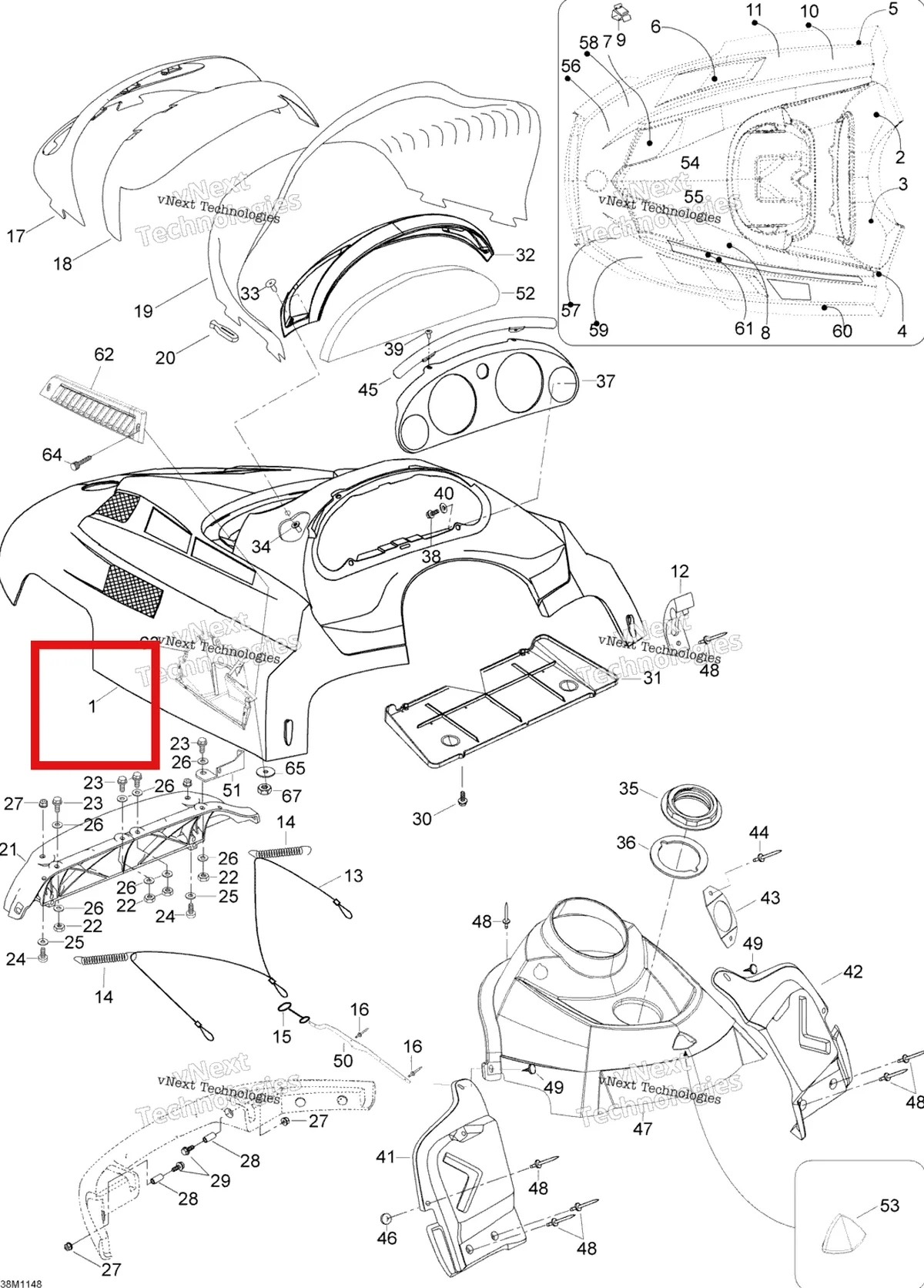 Деталь 605354829 на схеме узла 2011 Ski-Doo Skandic WT 550F YetiII Hood
