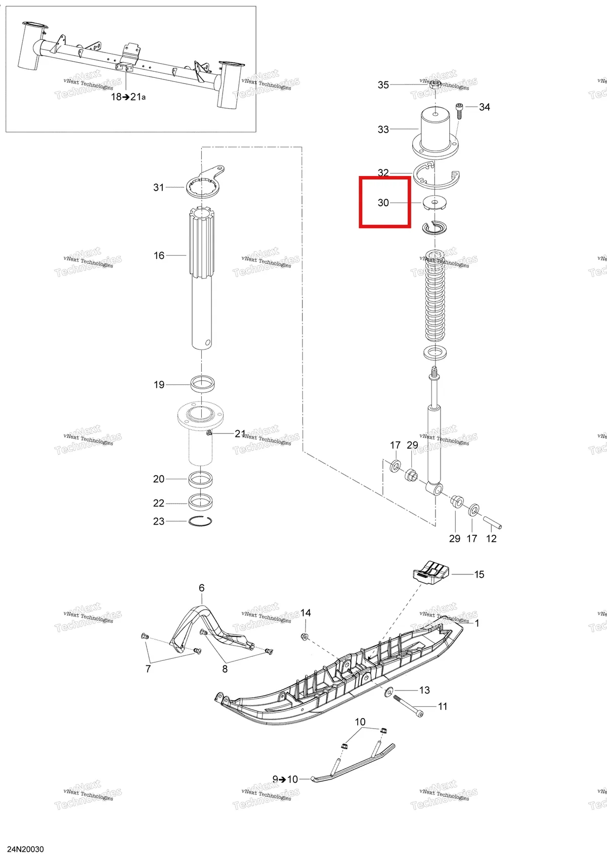 Деталь 605354835 (Стопор) на схеме узла 2020 Ski-Doo SKANDIC WT 600HO E-TEC Suspension, Front - System