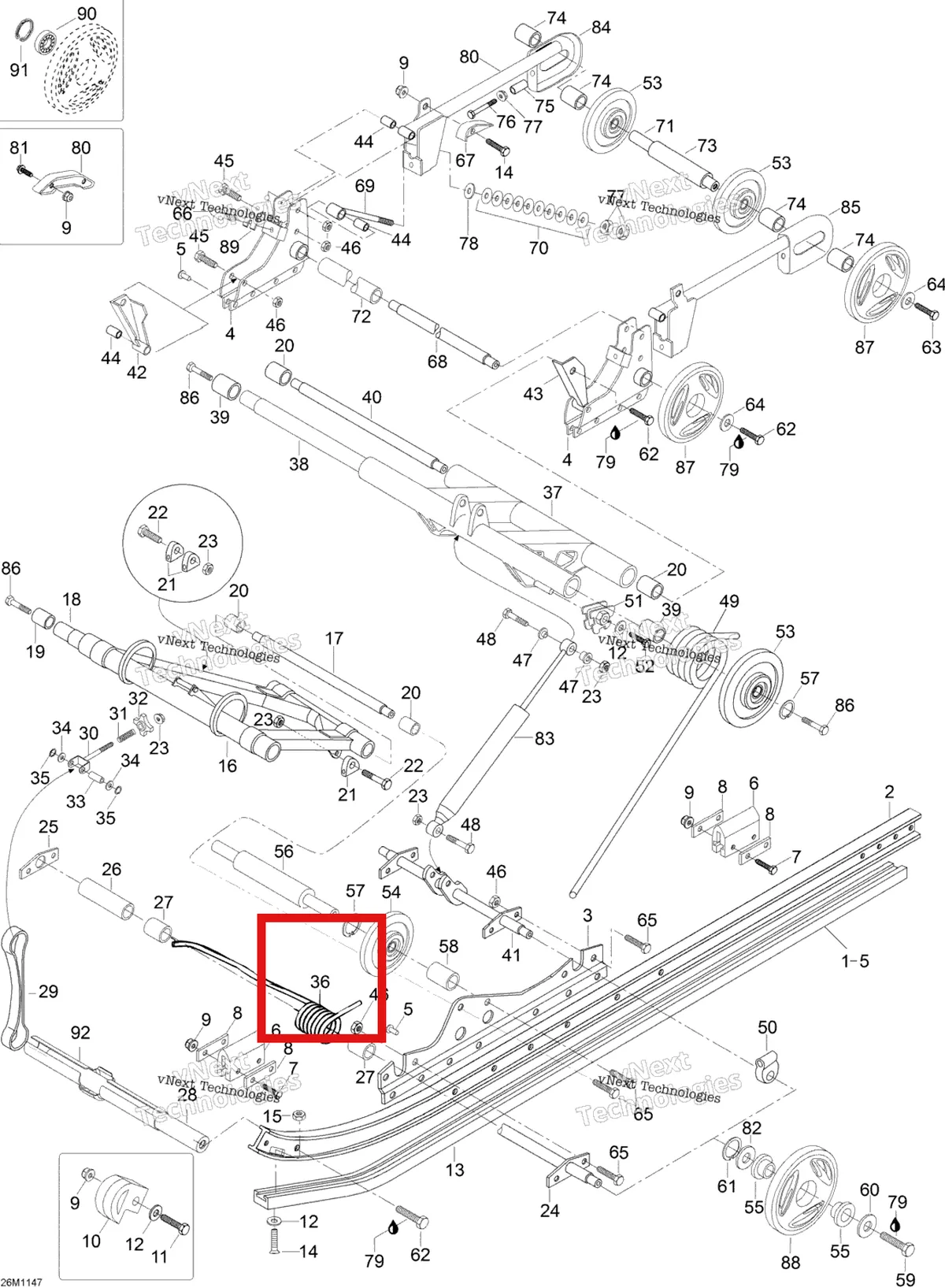 Деталь 605354839 (Деталь Lh Spring Front Arm) на схеме узла 2012 Ski-Doo Skandic SWT V800 YetiII Rear Suspension
