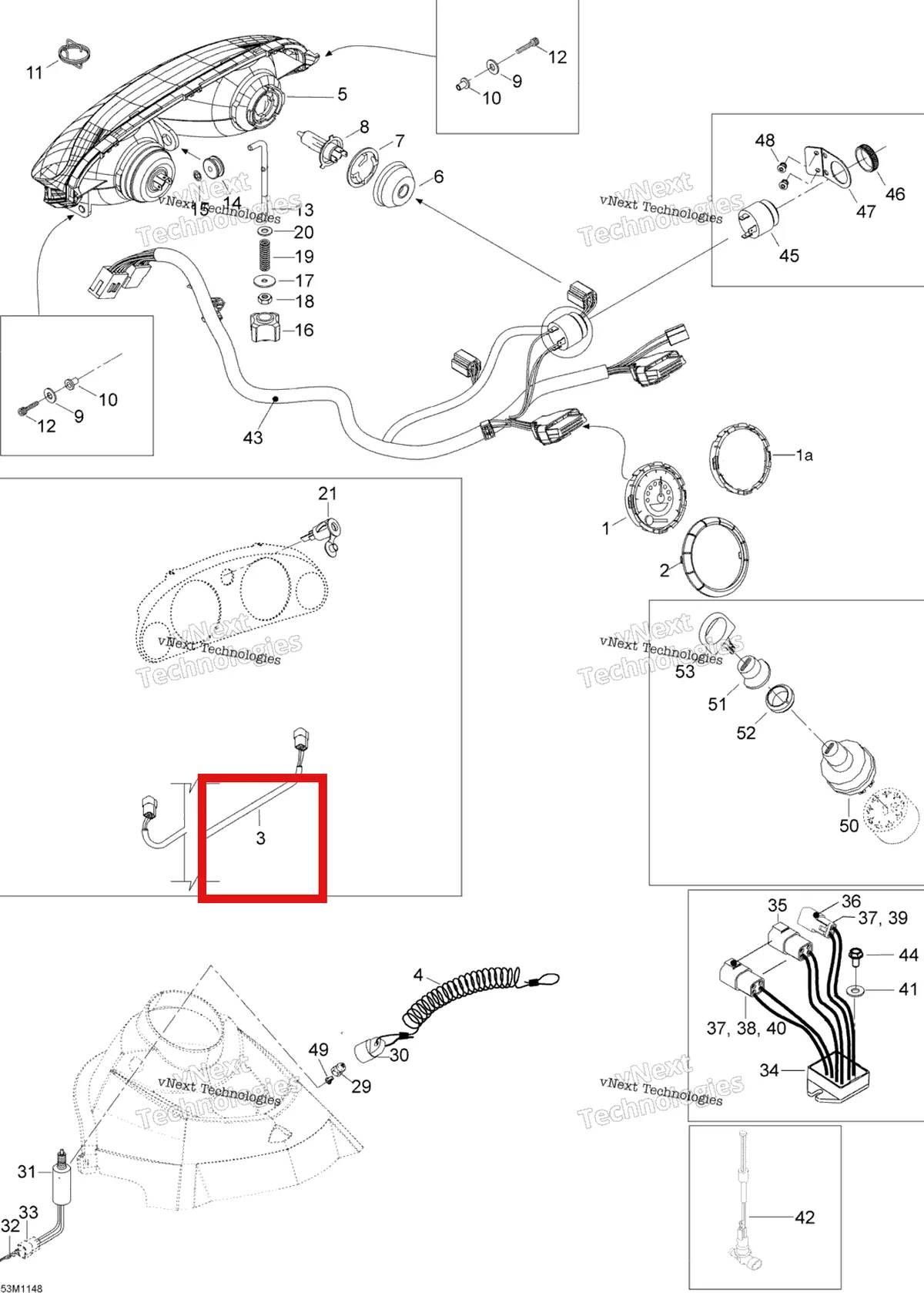 Деталь 605354843 (Деталь Main Harness. Not Shown In The Picture) на схеме узла 2011 Ski-Doo Skandic WT 550F YetiII Electrical System