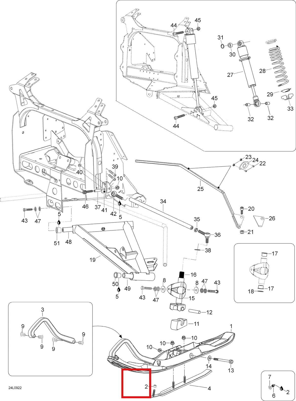 Деталь 605354865 (Деталь R.h. Lower Arm) на схеме узла 07- Front Suspension And Ski