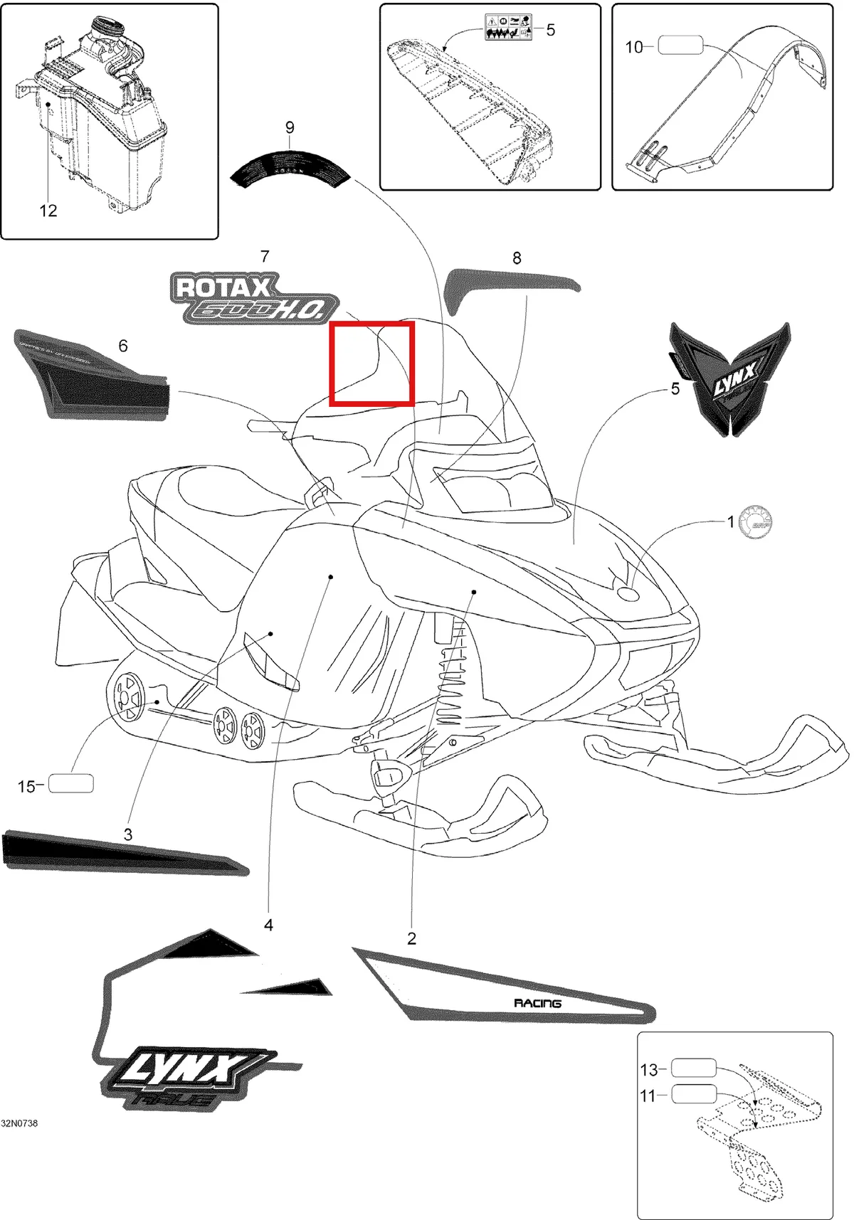 Деталь 605354879 (Деталь Dide Decal, Rotax H.o. 600) на схеме узла 09- Decals