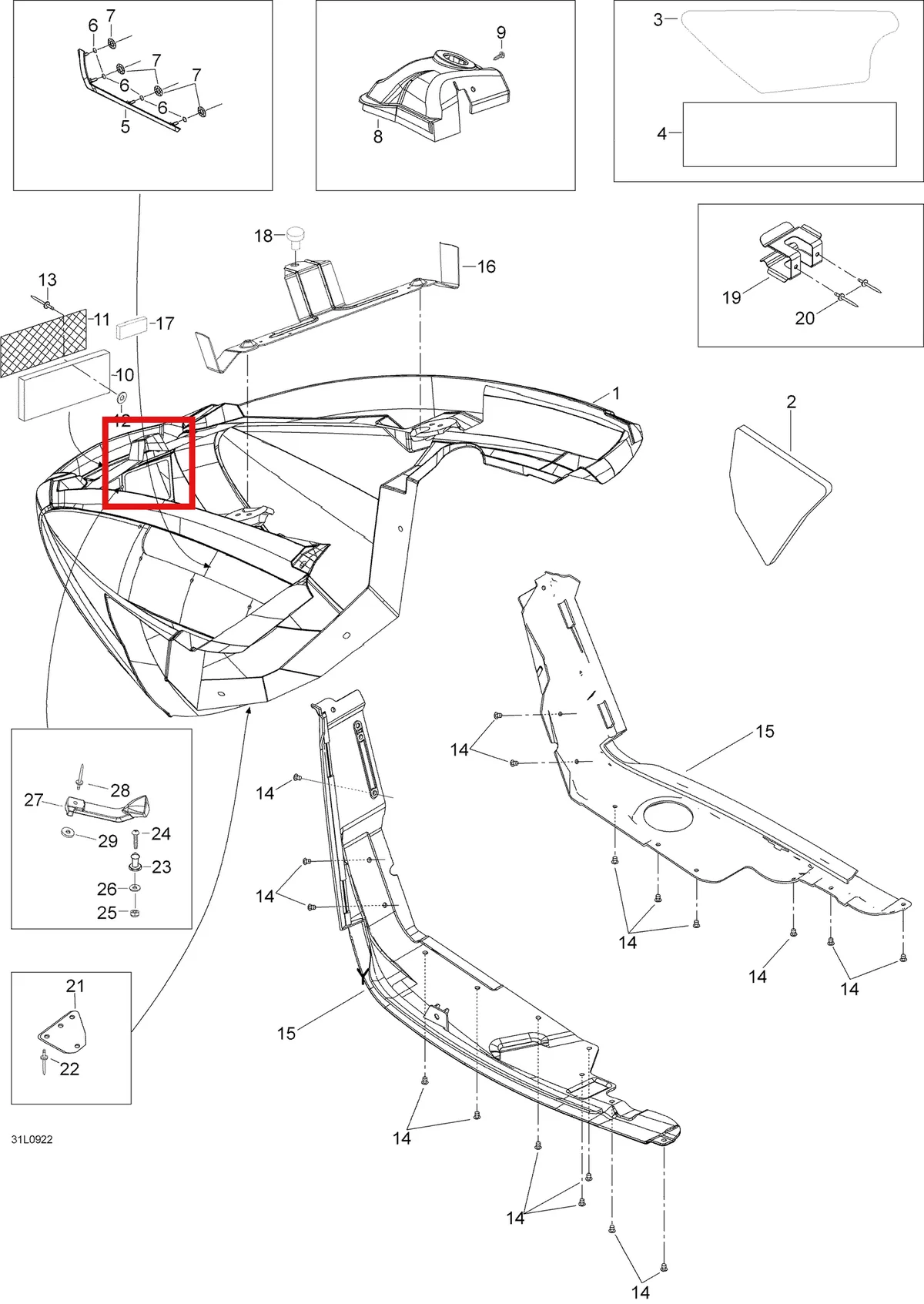 Деталь 605354887 (Деталь Grill) на схеме узла 09- Bottom Pan