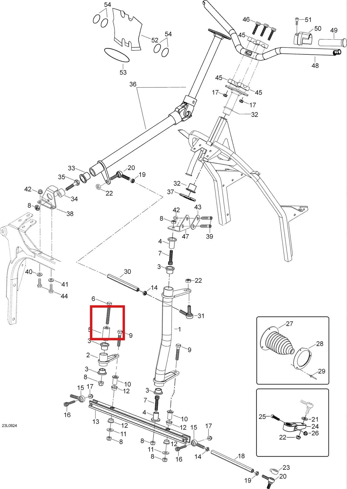 Деталь 605354900 (Держатель) на схеме узла 07- Steering System