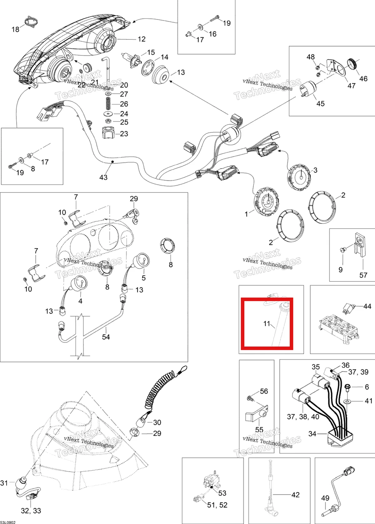 Деталь 605354909 на схеме узла 2009 Ski-Doo Expedition TUV 600 H.O. SDI Electrical Accessories