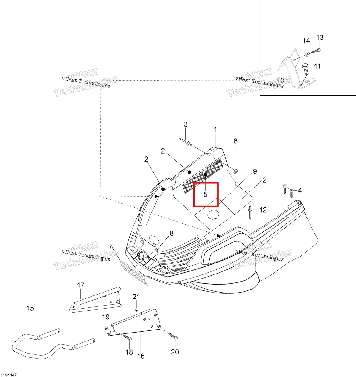 Деталь 605354968 (Деталь Side Grill R.h.) на схеме узла 2012 Ski-Doo Skandic SWT V800 YetiII Bottom Pan