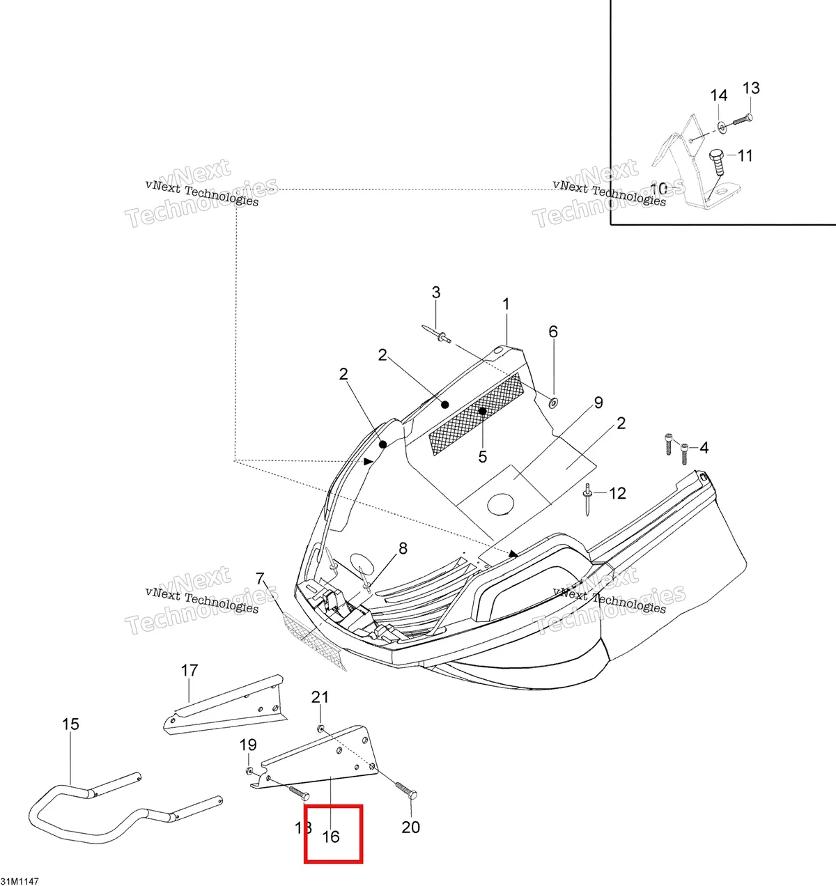 Деталь 605355113 (Деталь Lh Bumper Plate) на схеме узла 2012 Ski-Doo Skandic SWT V800 YetiII Bottom Pan