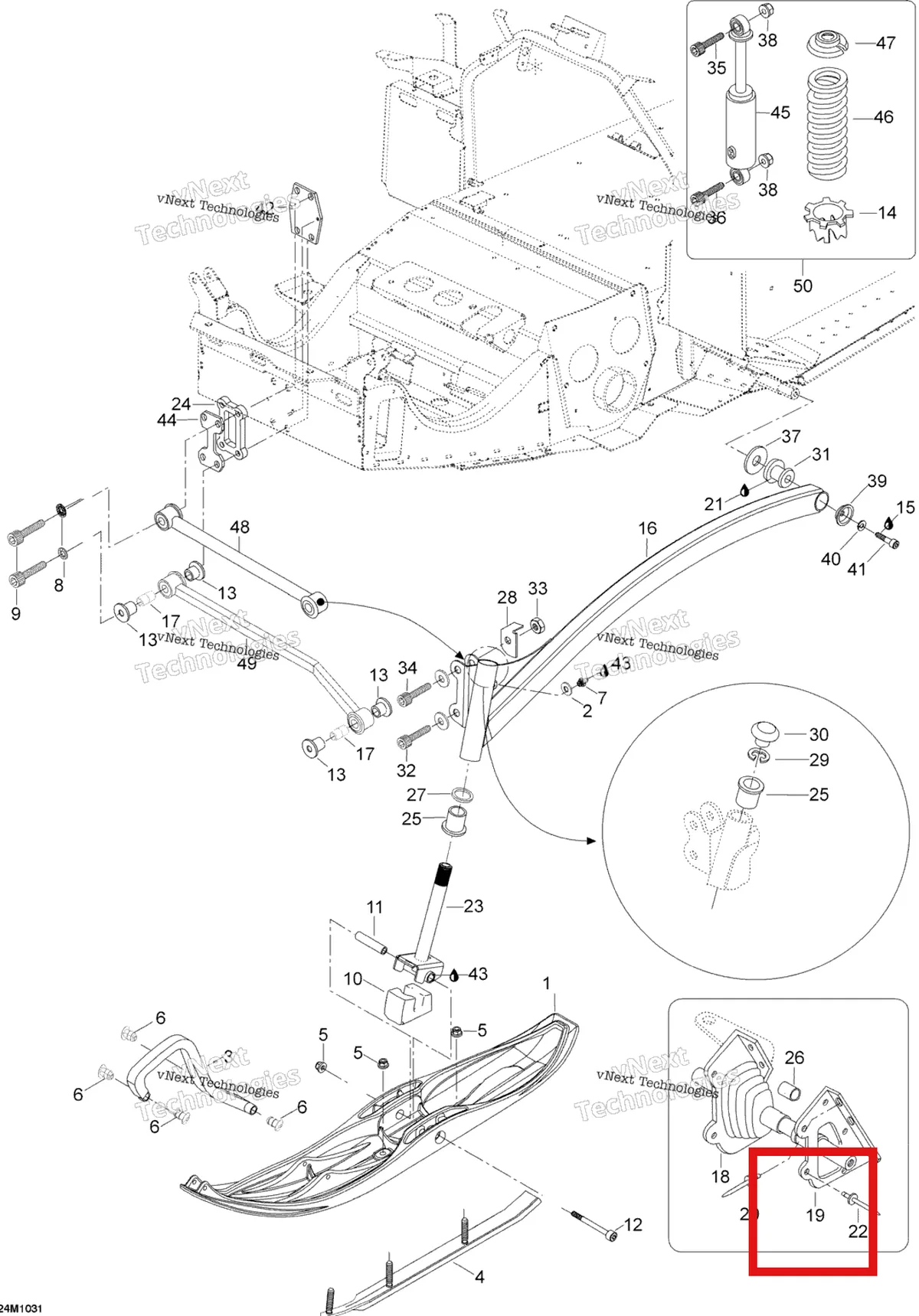 Деталь 605355205 (Деталь L.h. Support Plate) на схеме узла 2010 Ski-Doo Skandic SUV 550F Front Suspension And Ski