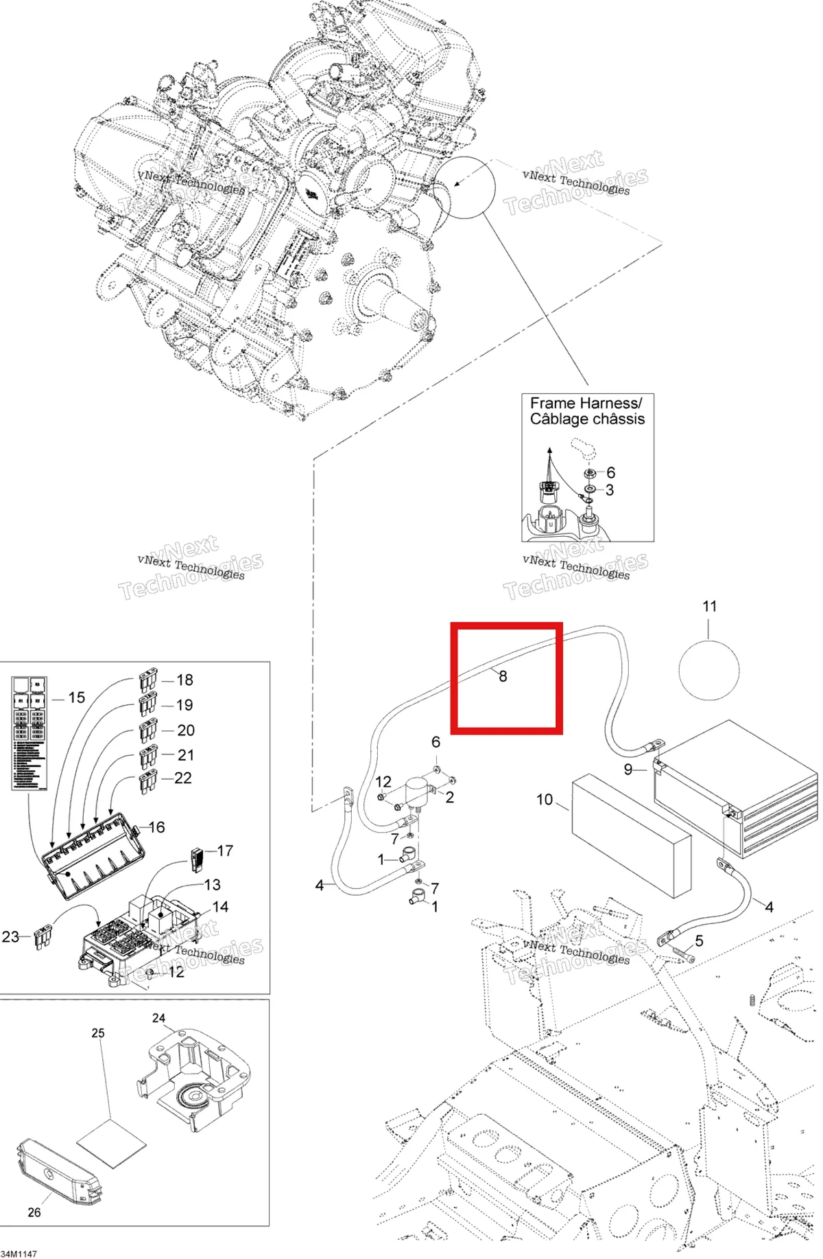 Деталь 605355251 (Деталь Battery Wire) на схеме узла 2012 Ski-Doo Skandic SWT V800 YetiII Battery And Starter