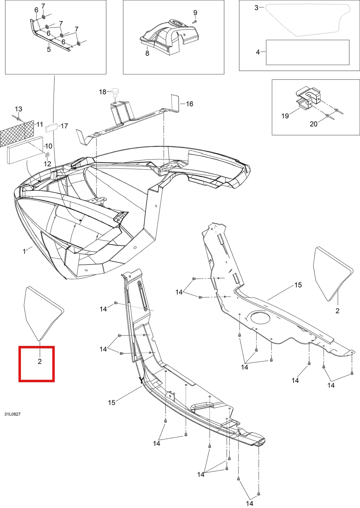 Деталь 605355310 (Деталь Front Bottom Pan. Includes 1 To 10) на схеме узла 09- Bottom Pan