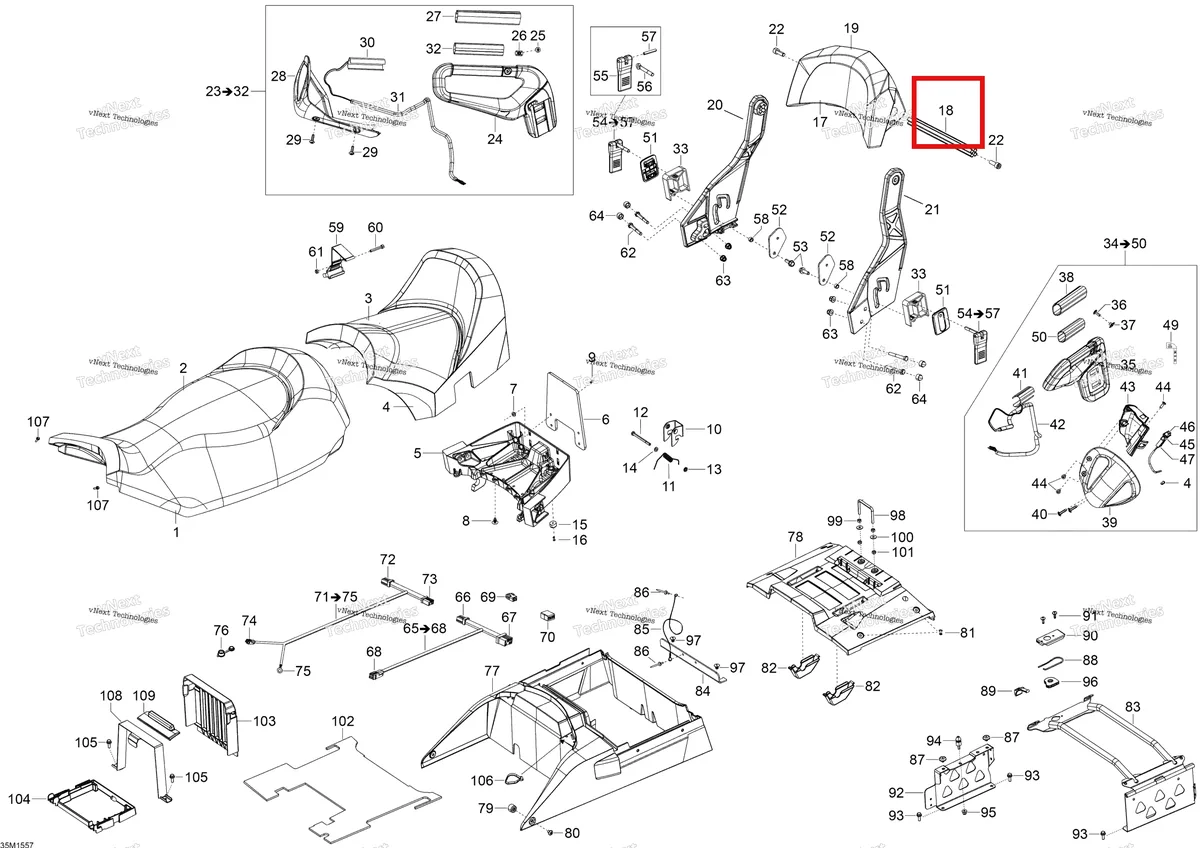Деталь 605355357 (Деталь Upper Backrest Axle. 14-27 Only As Akit) на схеме узла 2015 Ski-Doo EXPEDITION LE 1200 4-TEC Seat