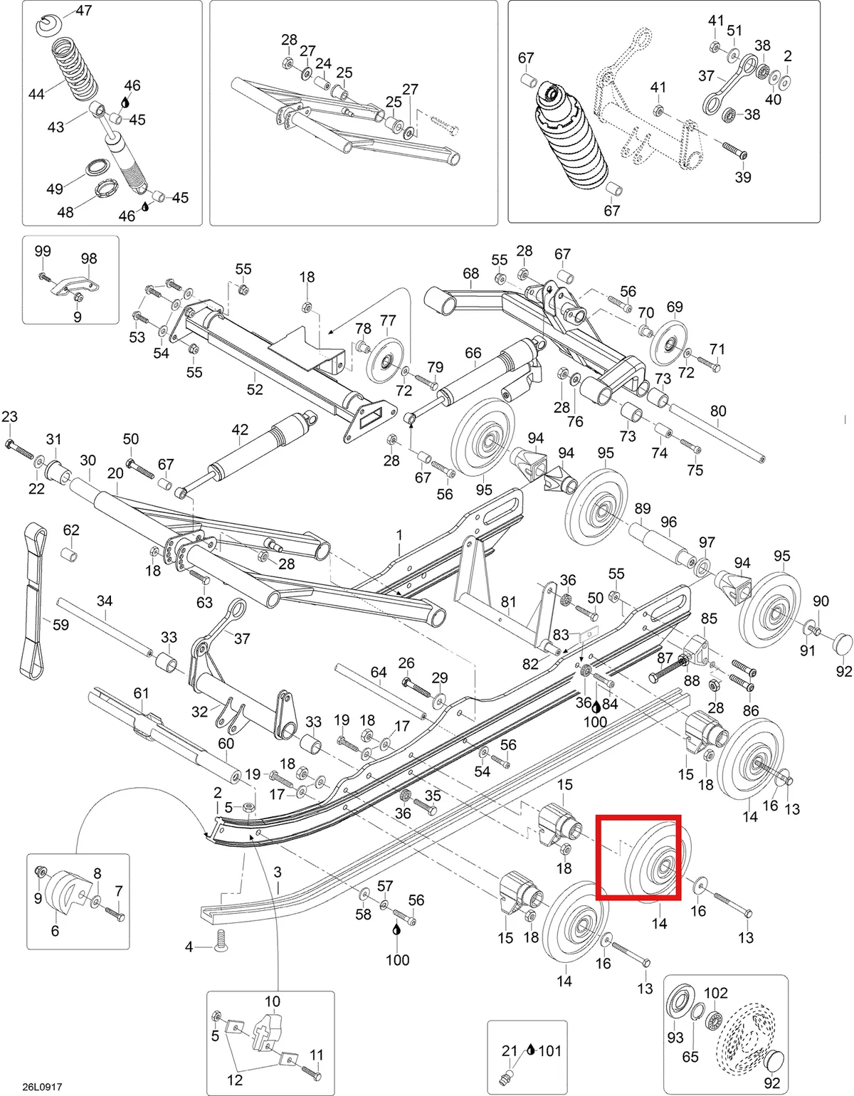Деталь 605355361 (Деталь R.h. Runner) на схеме узла 08- Rear Suspension