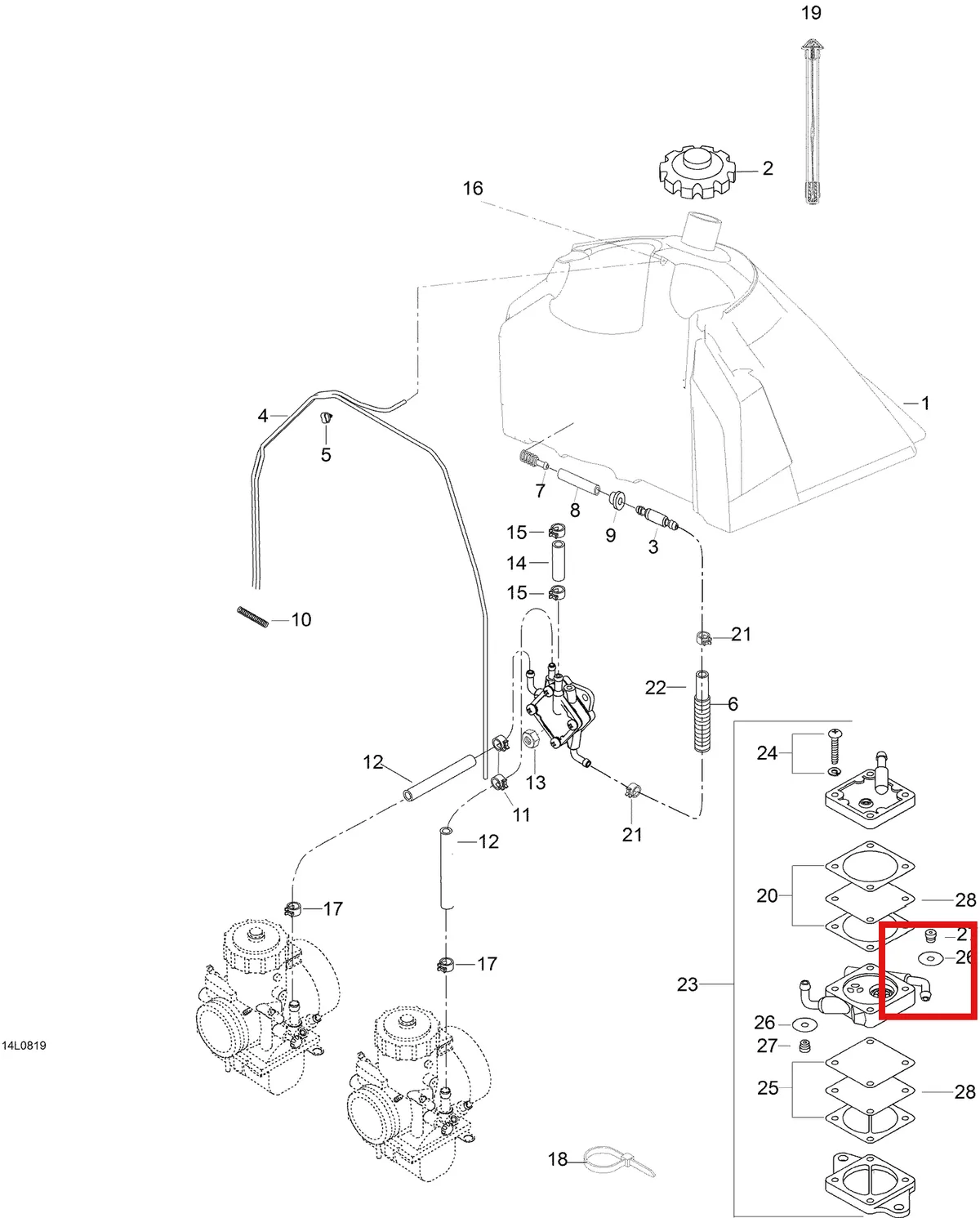 Деталь 605355604 (Шланг) на схеме узла 02- Fuel System