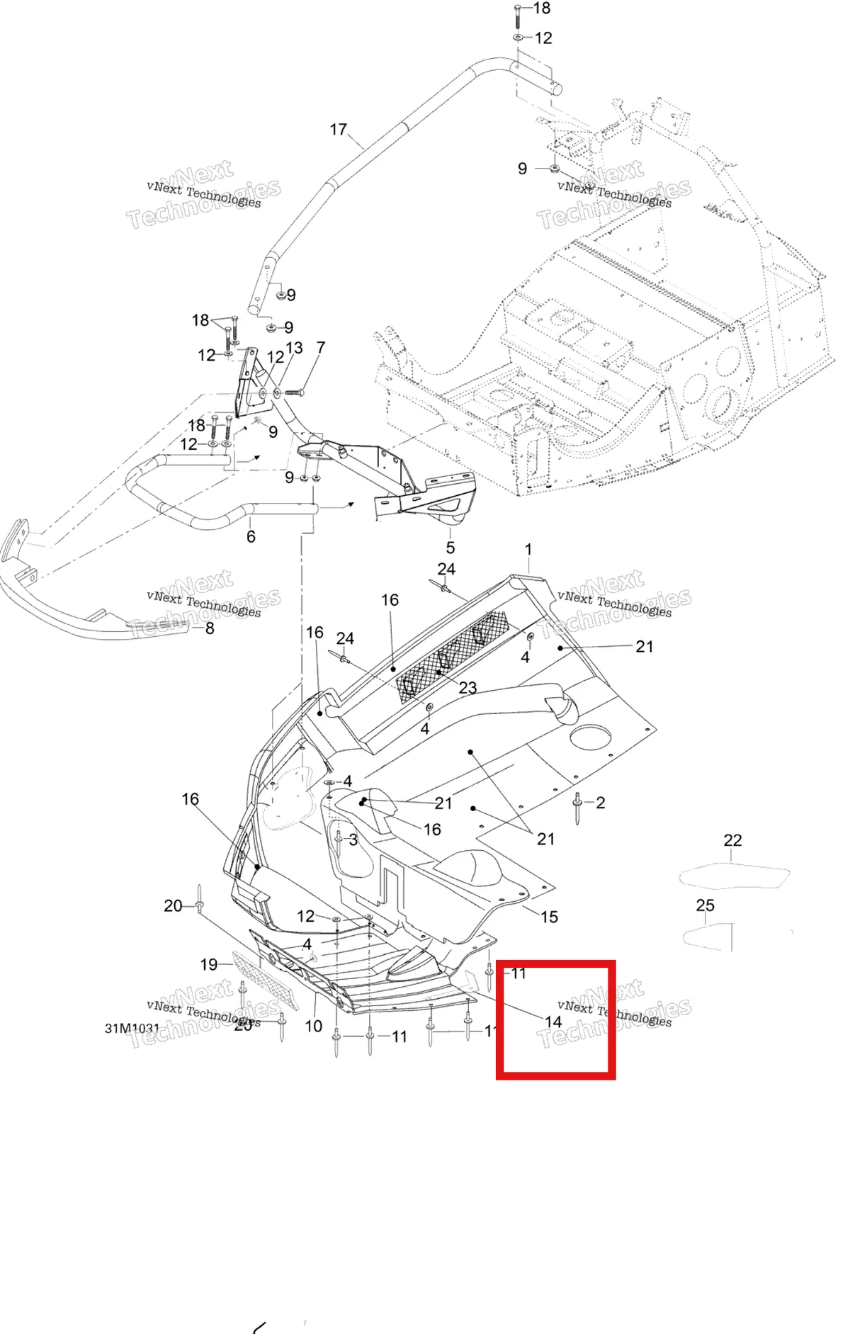 Деталь 605355617 (Деталь Bottom Pan Riveting Plate) на схеме узла 2010 Ski-Doo Skandic SUV 550F Bottom Pan