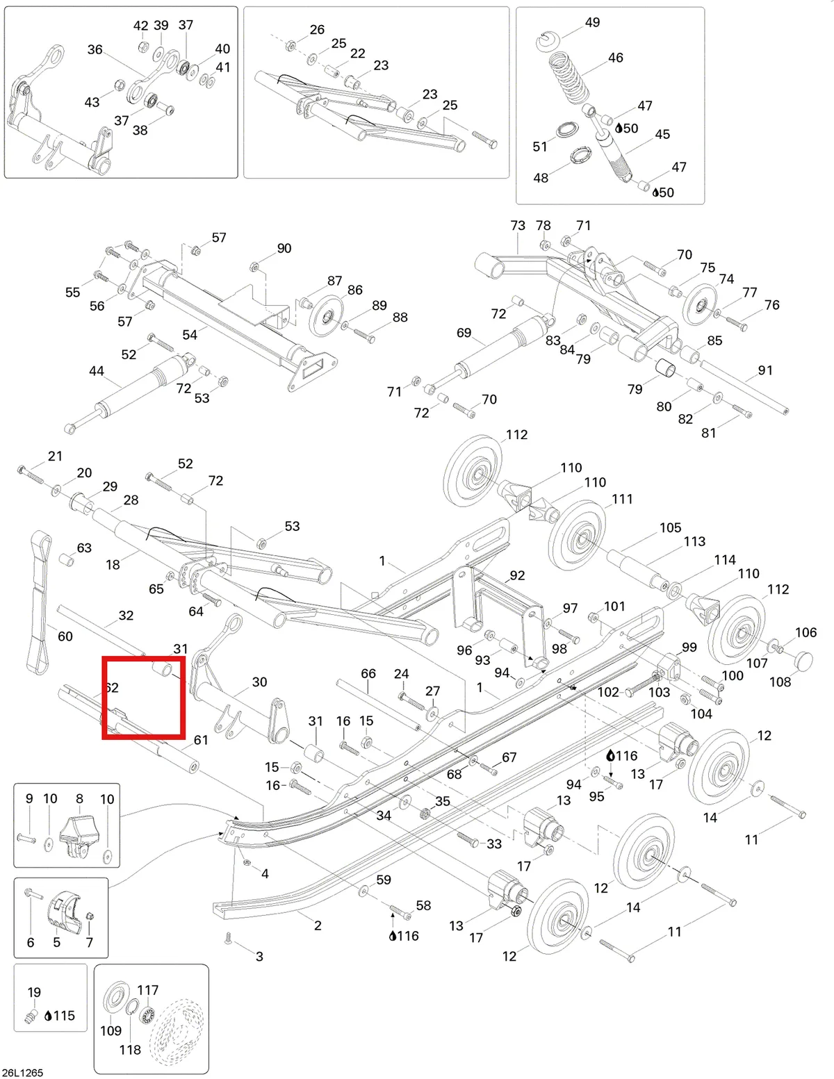 Деталь 605355800 (Деталь Shaft Front Lower) на схеме узла 08- Rear Suspension