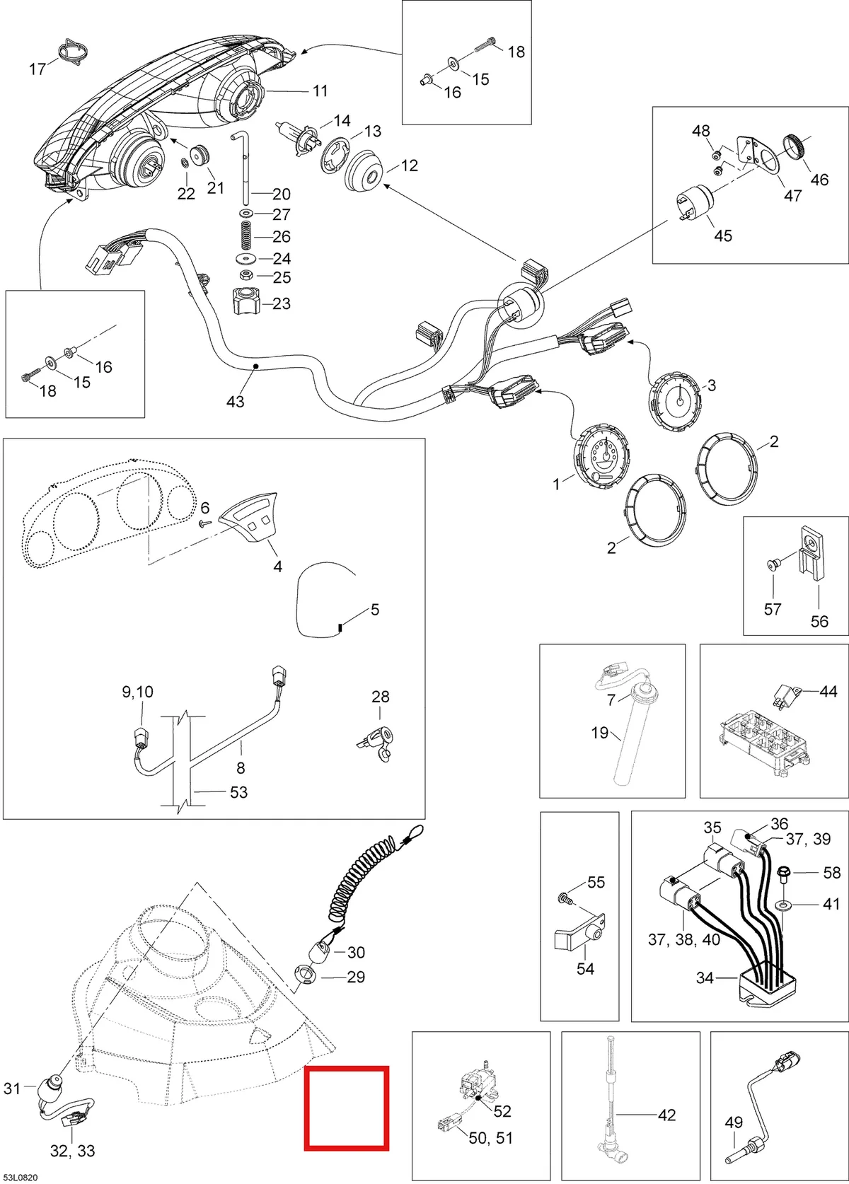 Деталь 605355814 (Деталь Wiring Harness, Multi-display) на схеме узла 10- Electrical Accessories