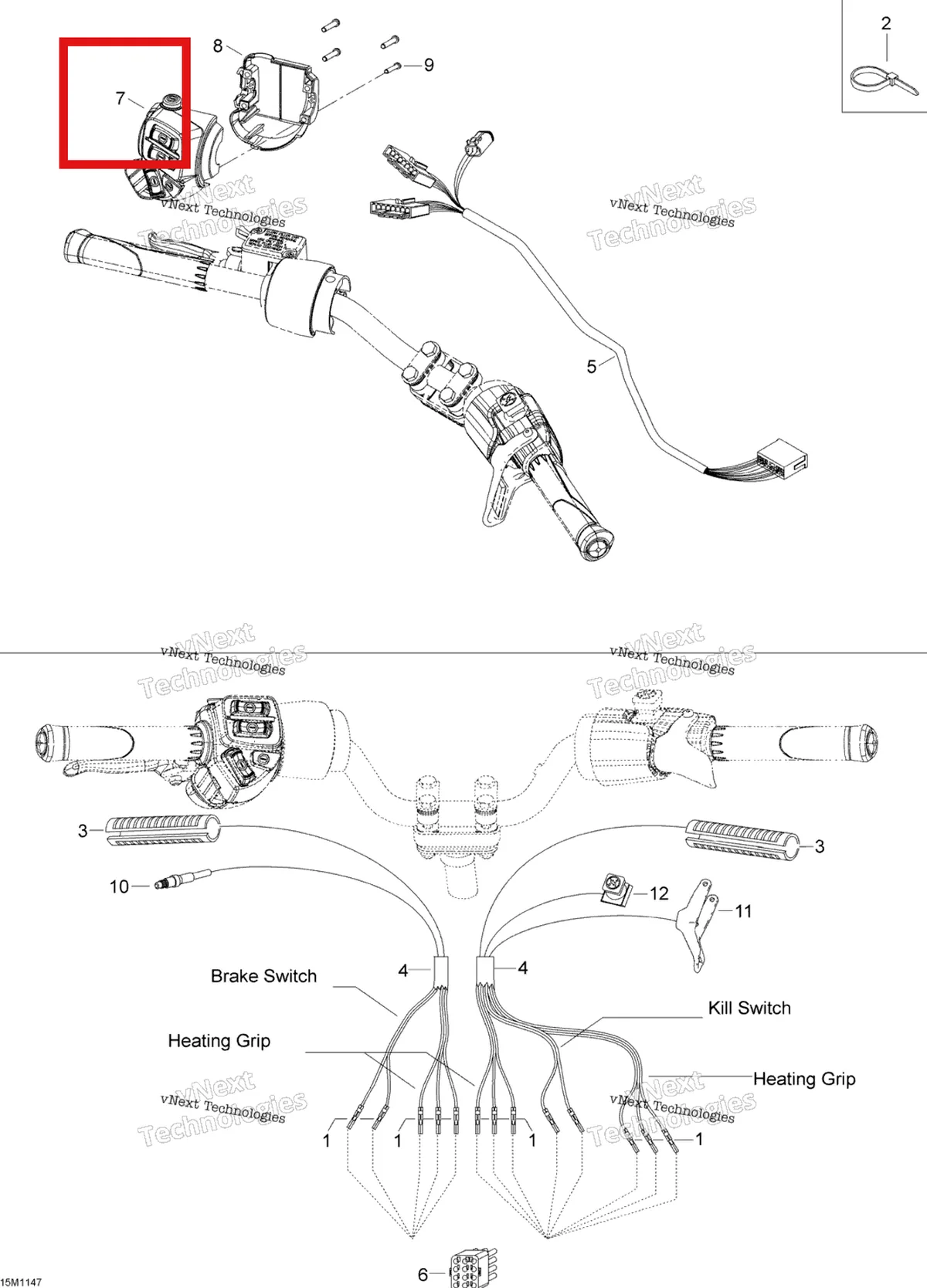Деталь 605356204 (Деталь Switch Housing Lh) на схеме узла 2012 Ski-Doo Skandic SWT V800 YetiII Steering Wiring Harness