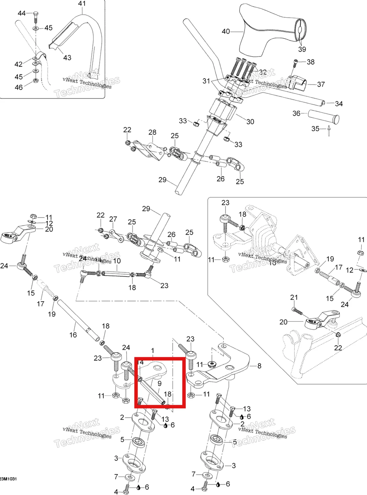 Деталь 605448308 (Деталь Tie-rod) на схеме узла 2010 Ski-Doo Skandic SUV 550F Steering