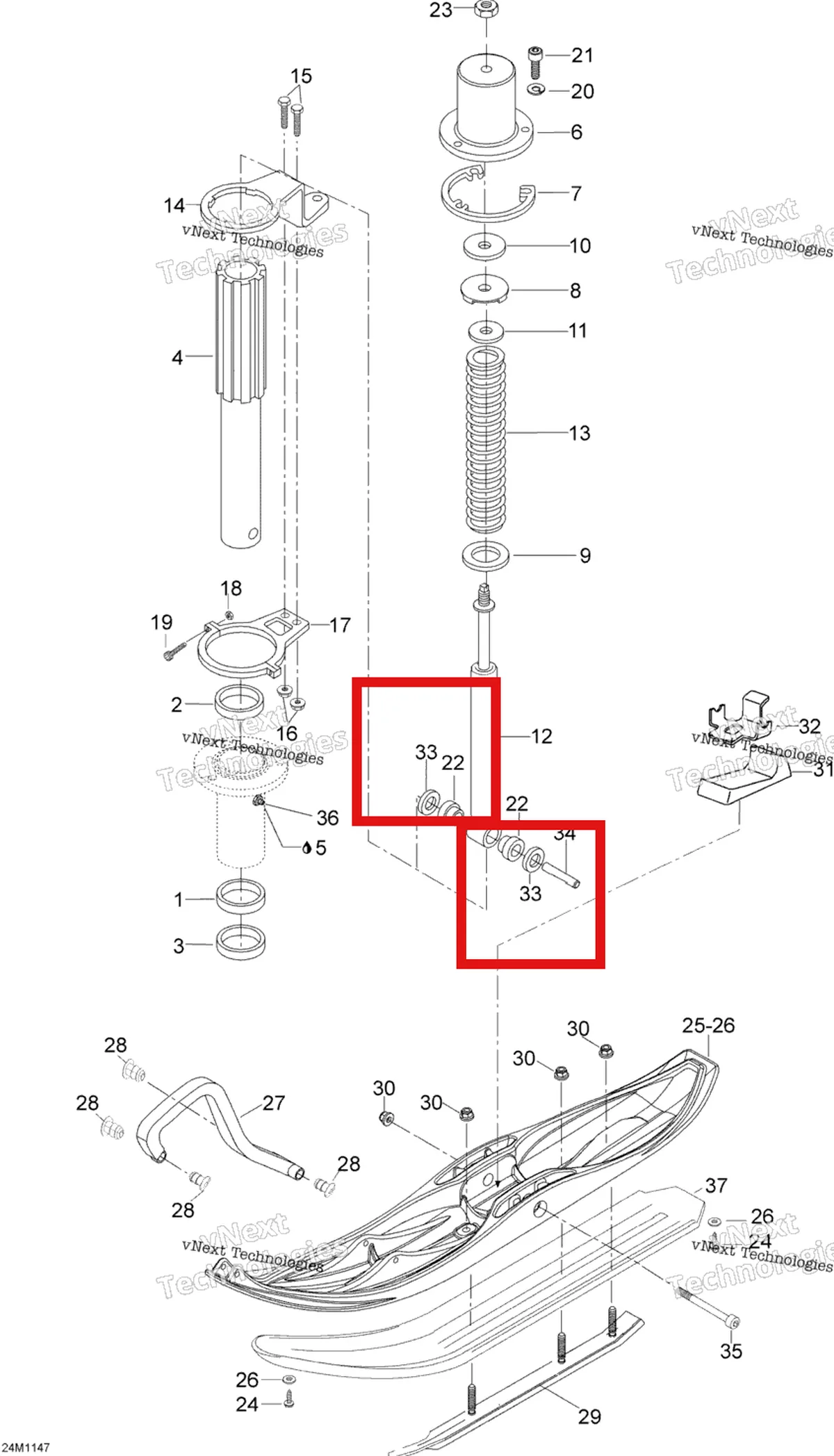 Деталь 605448594 (Проставка) на схеме узла 2012 Ski-Doo Skandic SWT V800 YetiII Front Suspension And Ski