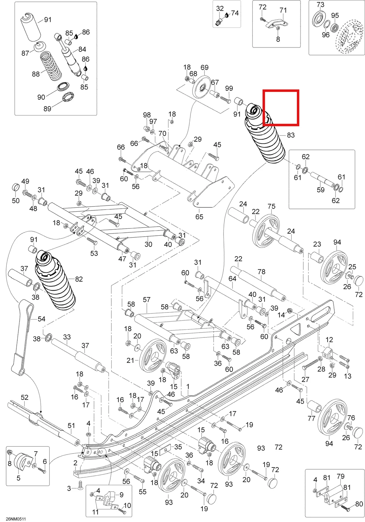 Деталь 605448743 (Гильца) на схеме узла 08- Rear Suspension