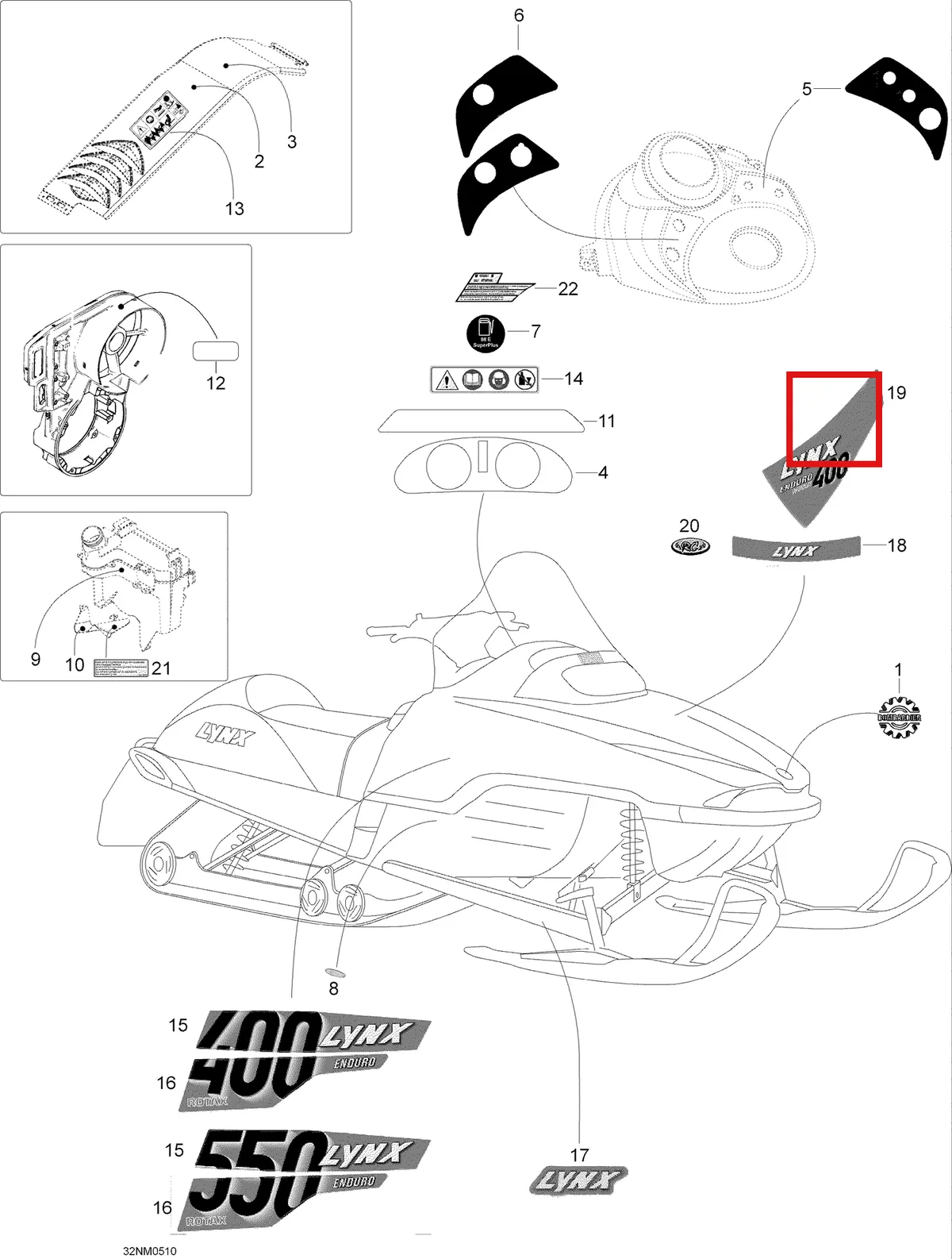 Деталь 605449371 (Деталь Instruction Label) на схеме узла 09- Decals, 550RC