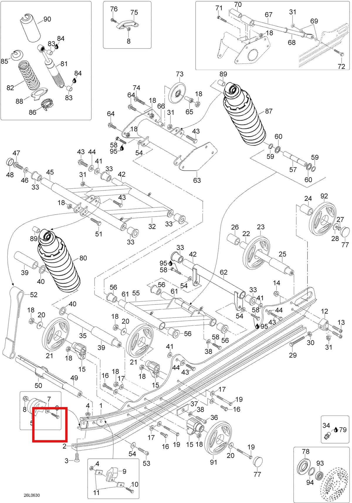 Деталь 605449385 (Деталь Stopper Strap) на схеме узла 08- Rear Suspension