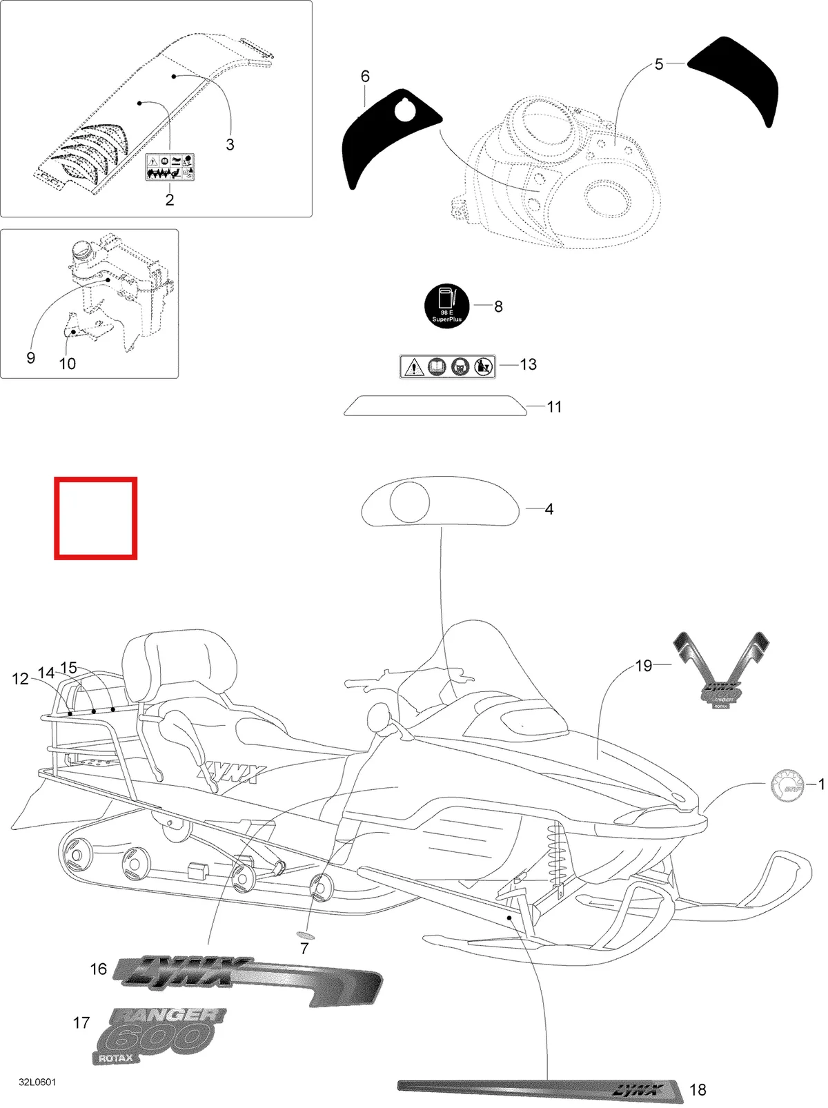 Деталь 605449565 (Деталь Instruction Label) на схеме узла 09- Decals