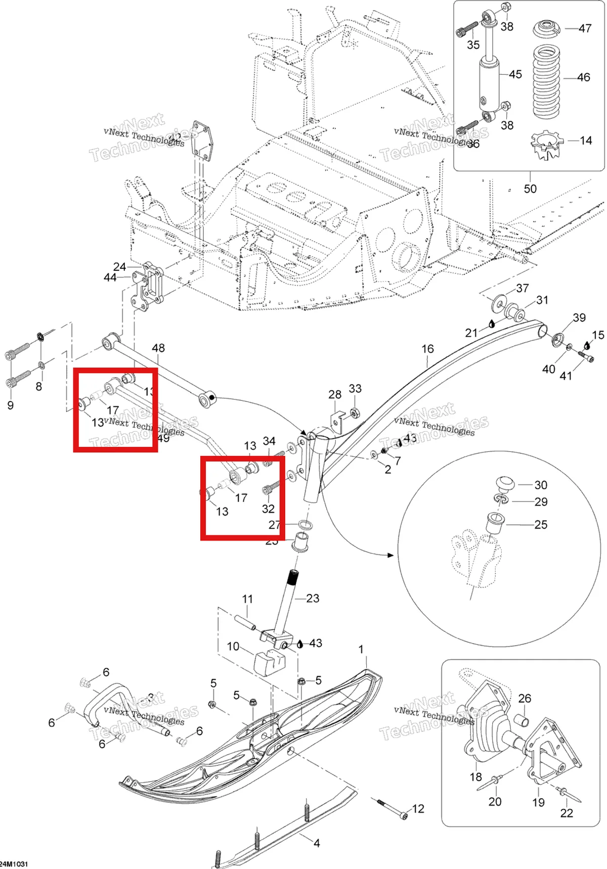 Деталь 605450024 (Гильца) на схеме узла 2010 Ski-Doo Skandic SUV 550F Front Suspension And Ski
