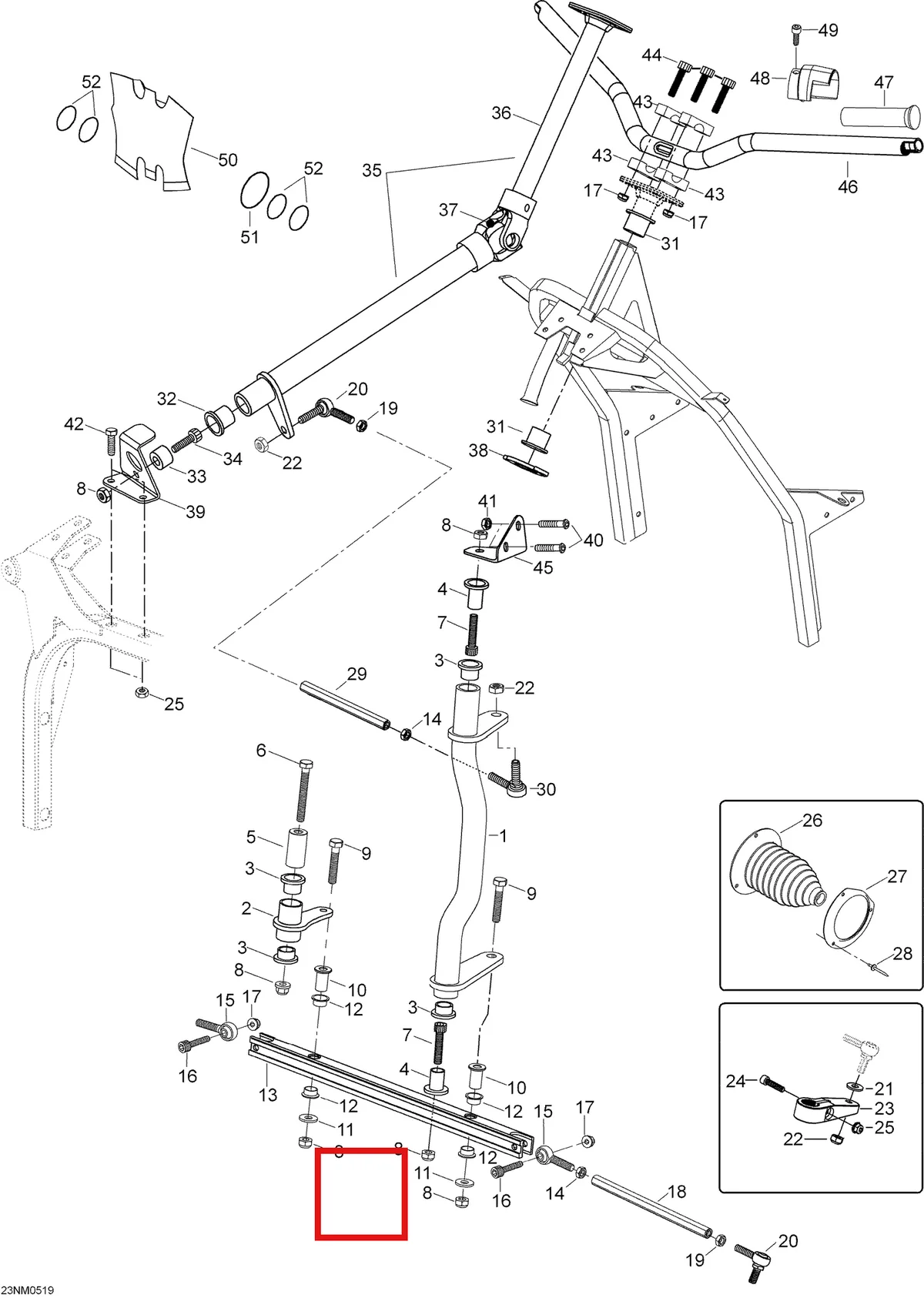 Деталь 605450121 (Гильца) на схеме узла 07- Steering System
