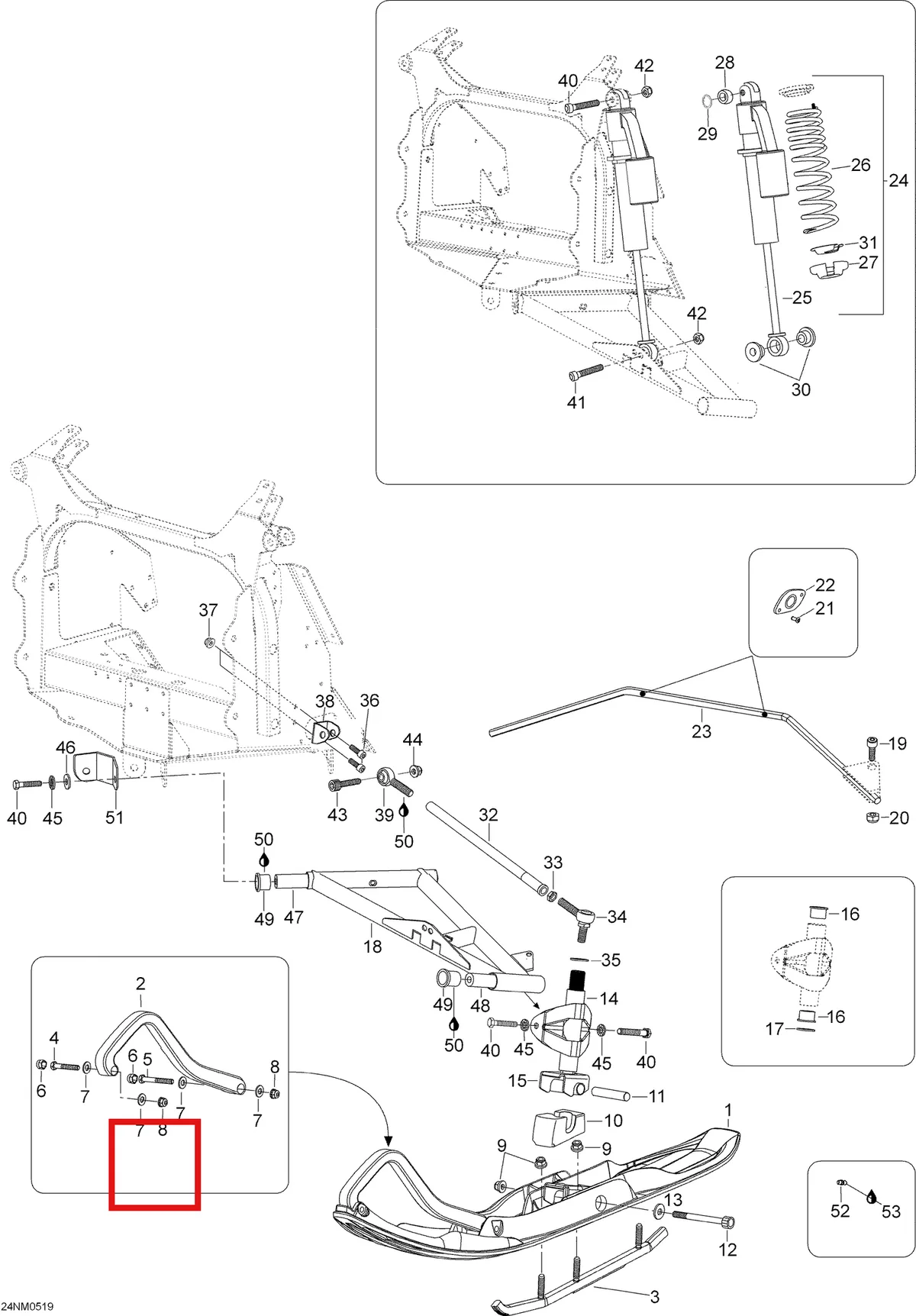 Деталь 605450208 (Держатель) на схеме узла 07- Front Suspension And Ski