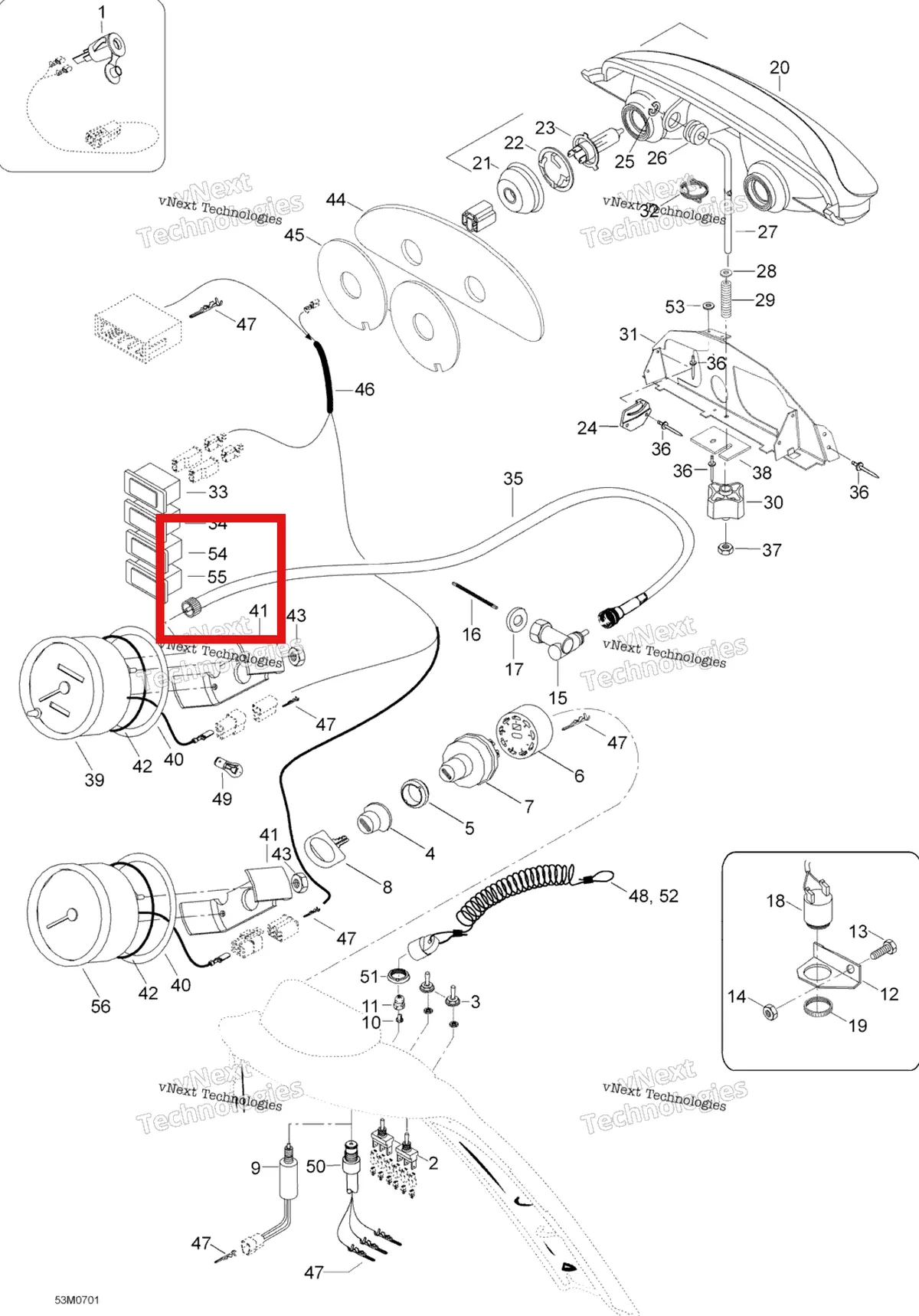 Деталь 605450484 (Деталь Pilot Lamp. St 600) на схеме узла 2007 Ski-Doo Skandic SUV 600 Electrical Accessories 600 Suv