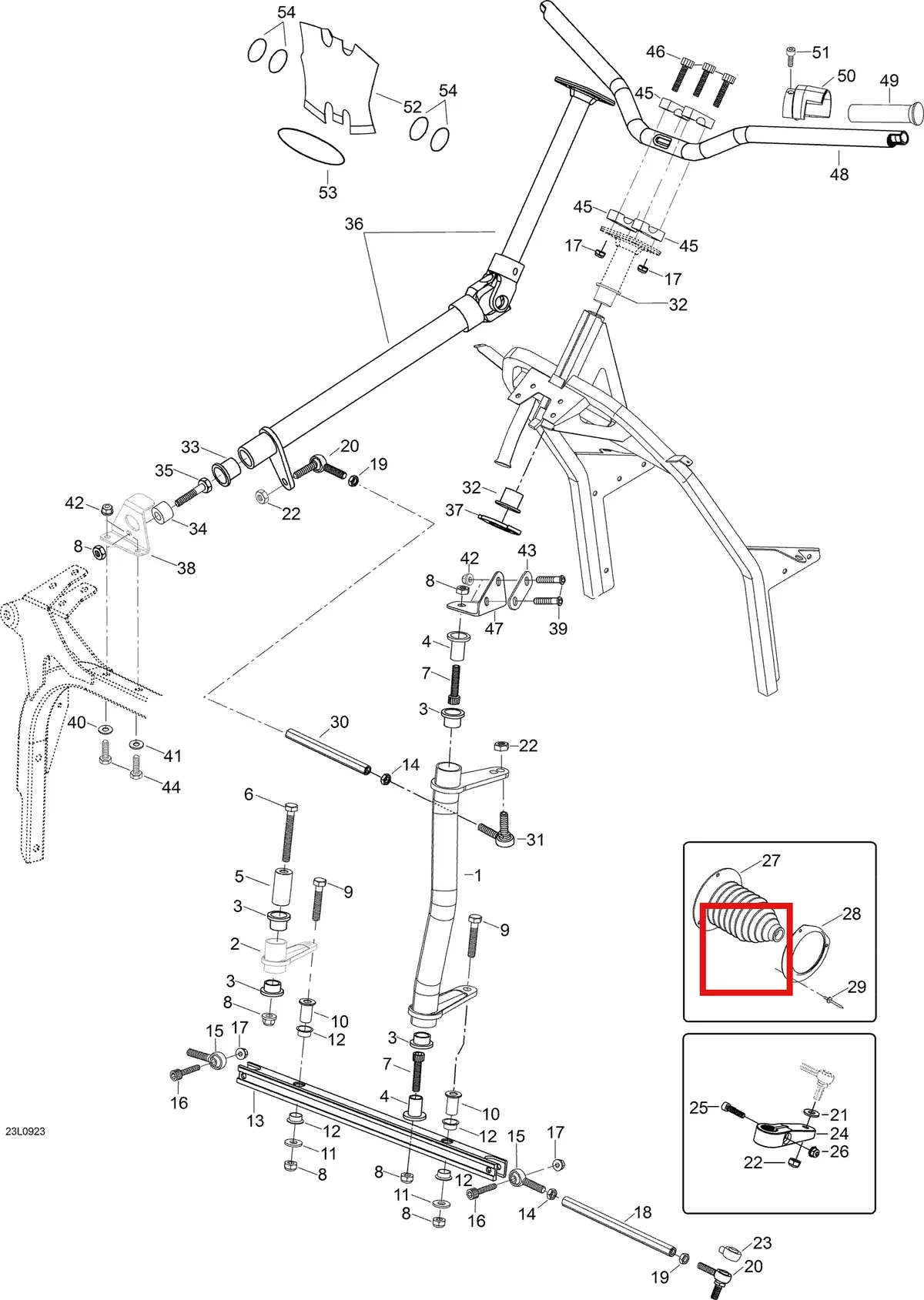 Деталь 605451772 (Деталь Support Bracket) на схеме узла 07- Steering System