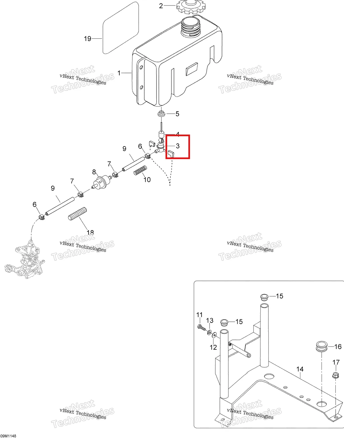 Деталь 605452095 (Деталь Oil Sensor Lever) на схеме узла 2011 Ski-Doo Skandic WT 550F YetiII Oil Tank And Support