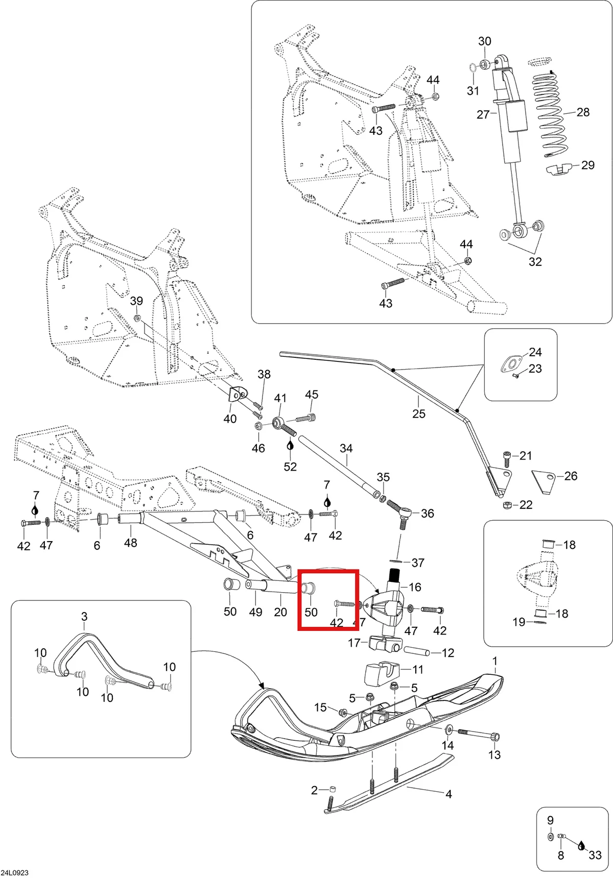 Деталь 605452346 (Держатель) на схеме узла 07- Front Suspension And Ski