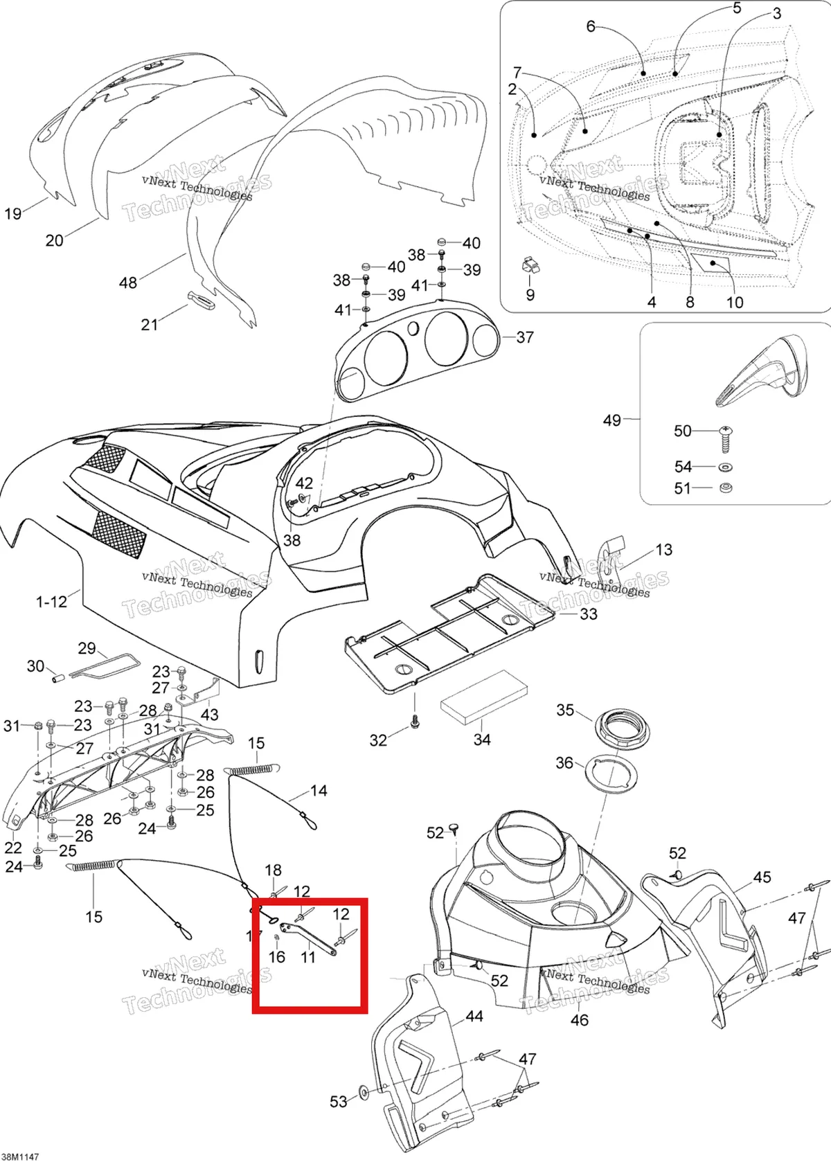 Деталь 605452657 (Деталь Support, Hood) на схеме узла 2012 Ski-Doo Skandic SWT V800 YetiII Hood
