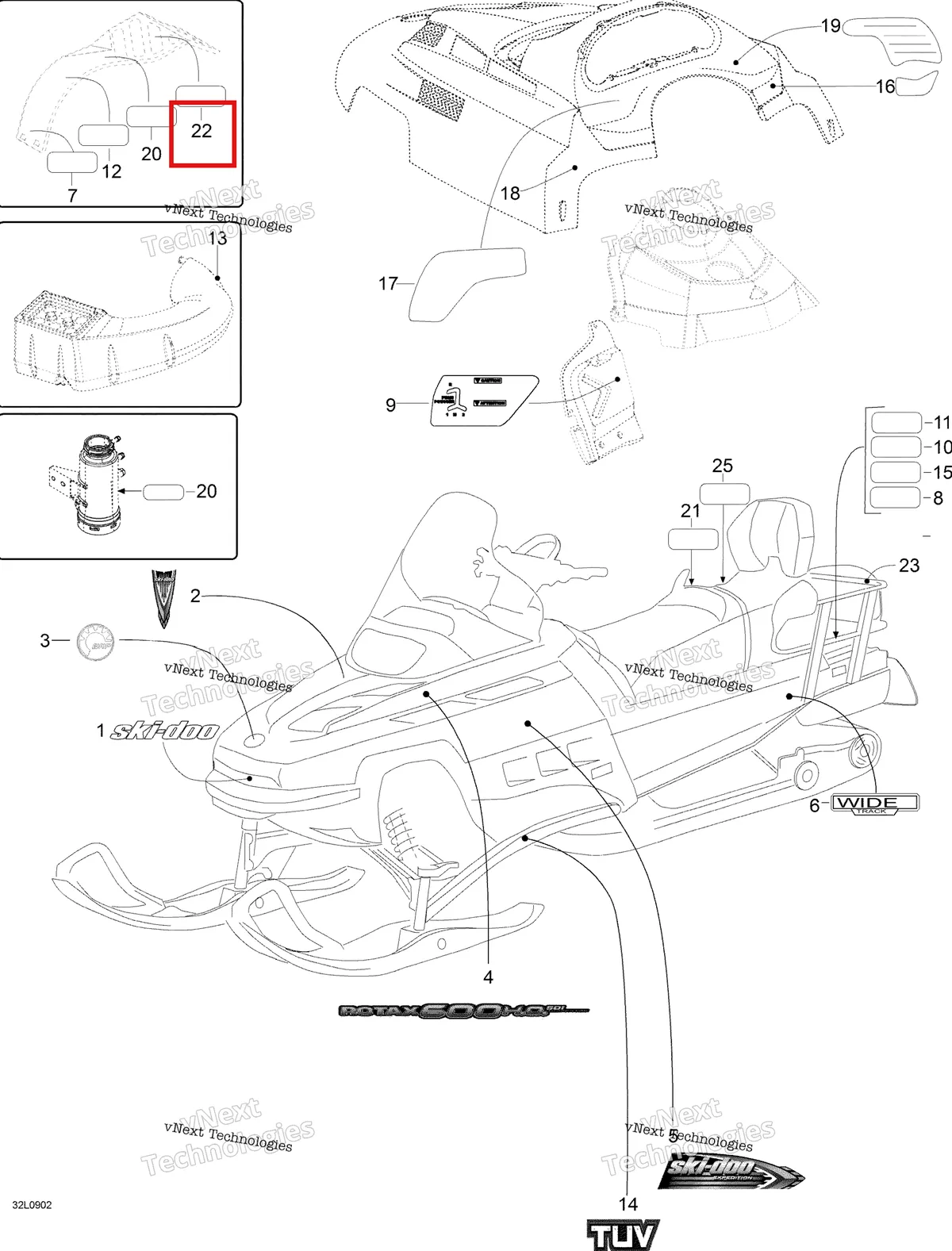 Деталь 605452660 (Деталь Instruction Label) на схеме узла 2009 Ski-Doo Expedition TUV 600 H.O. SDI Decals