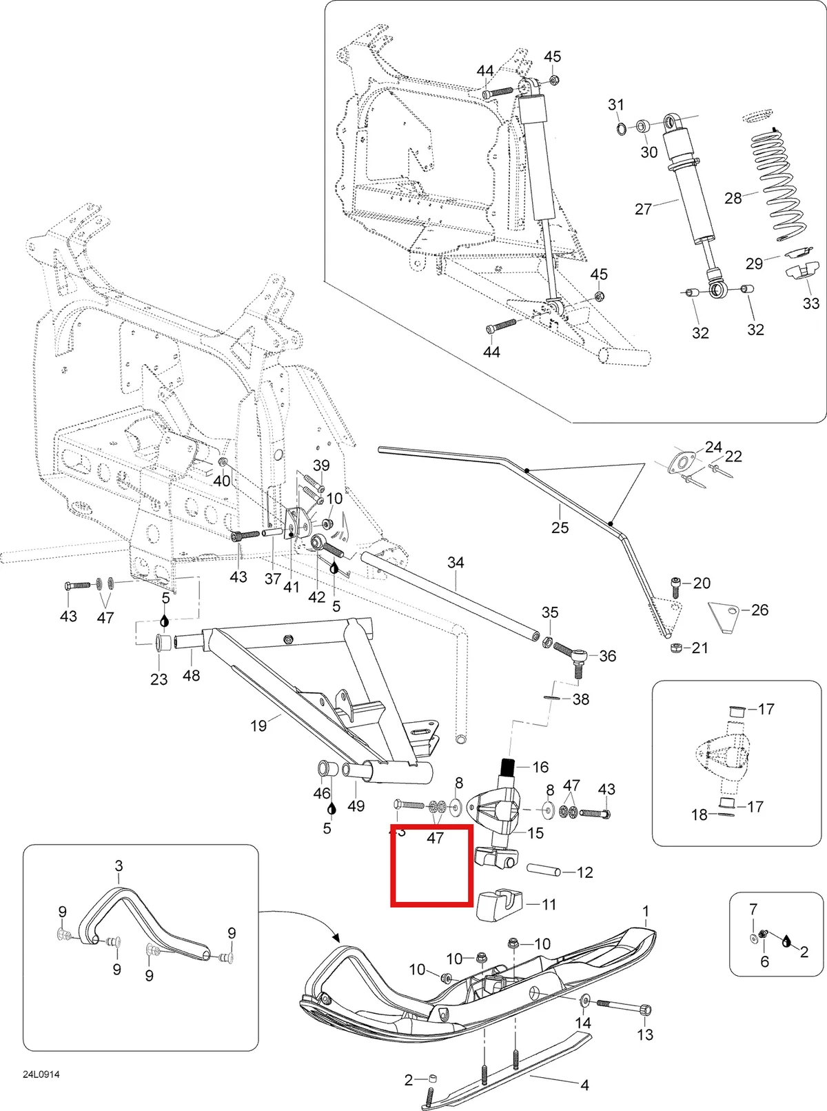 Деталь 605453877 (Держатель) на схеме узла 07- Front Suspension And Ski