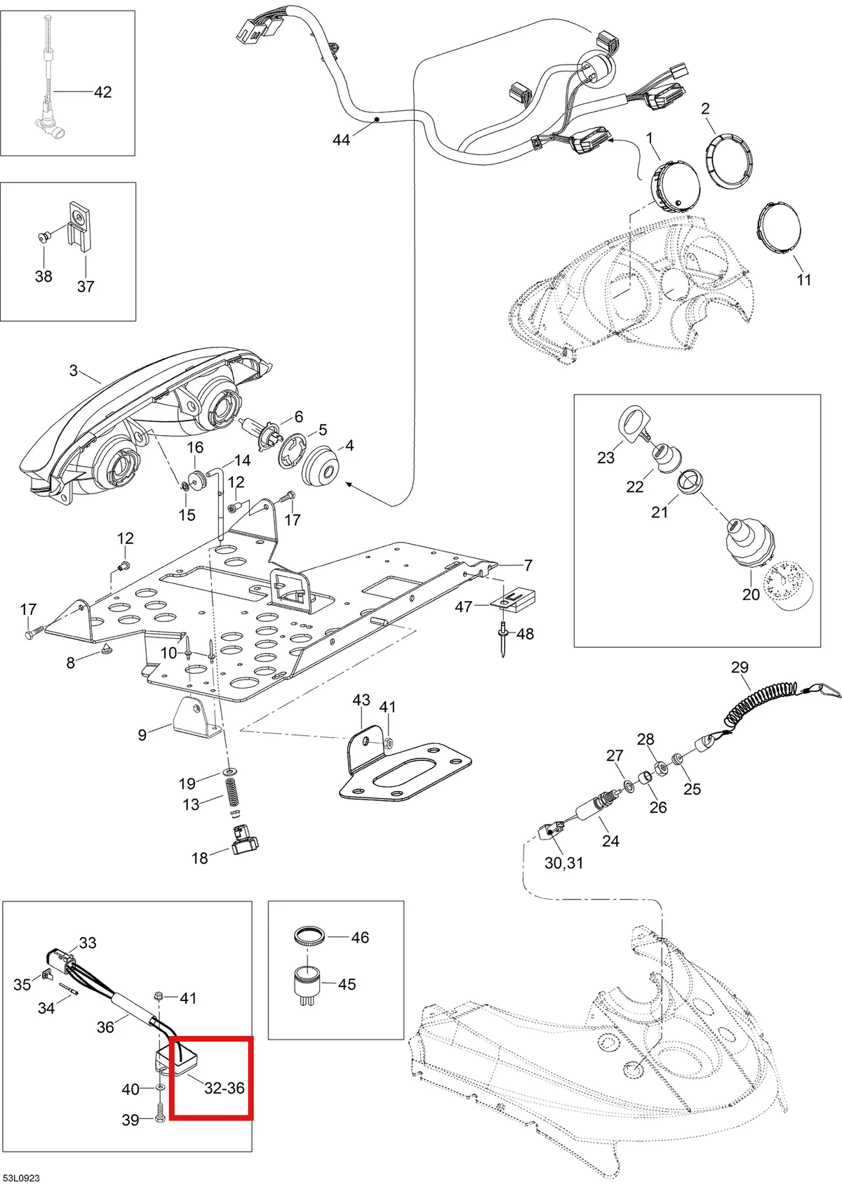 Деталь 605453984 (Деталь L.h. Bracket) на схеме узла 10- Electrical System