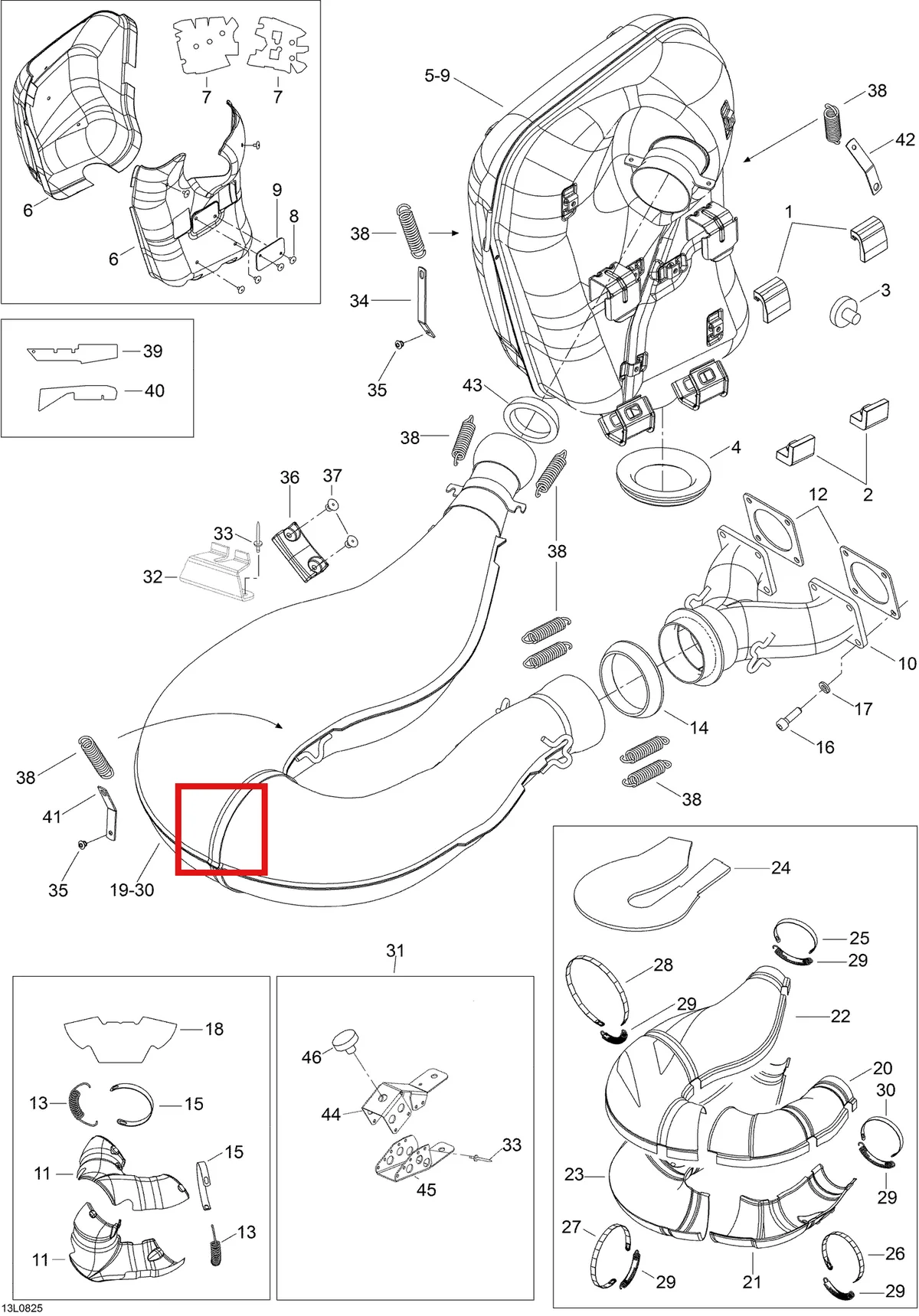Деталь 605454111 (Деталь Bracket Tune Pipe) на схеме узла 01- Exhaust System
