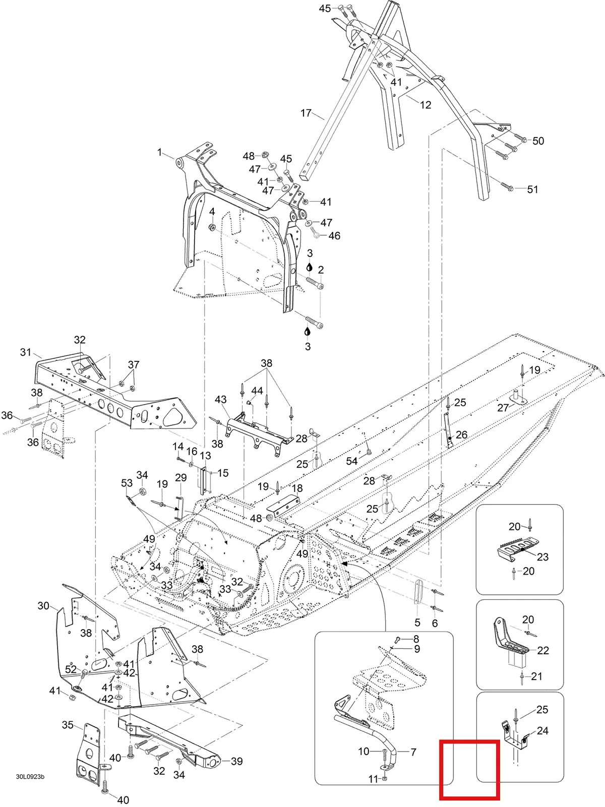 Деталь 605454115 (Пластина) на схеме узла 09- Frame And Components
