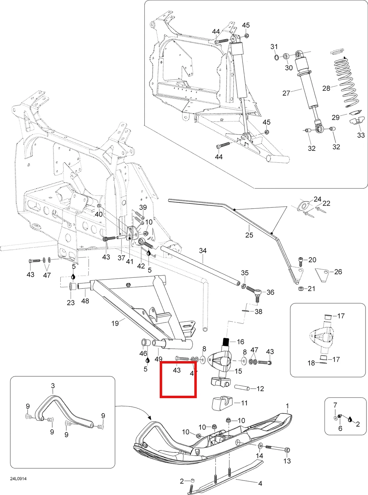 Деталь 605454118 (Гильца) на схеме узла 07- Front Suspension And Ski