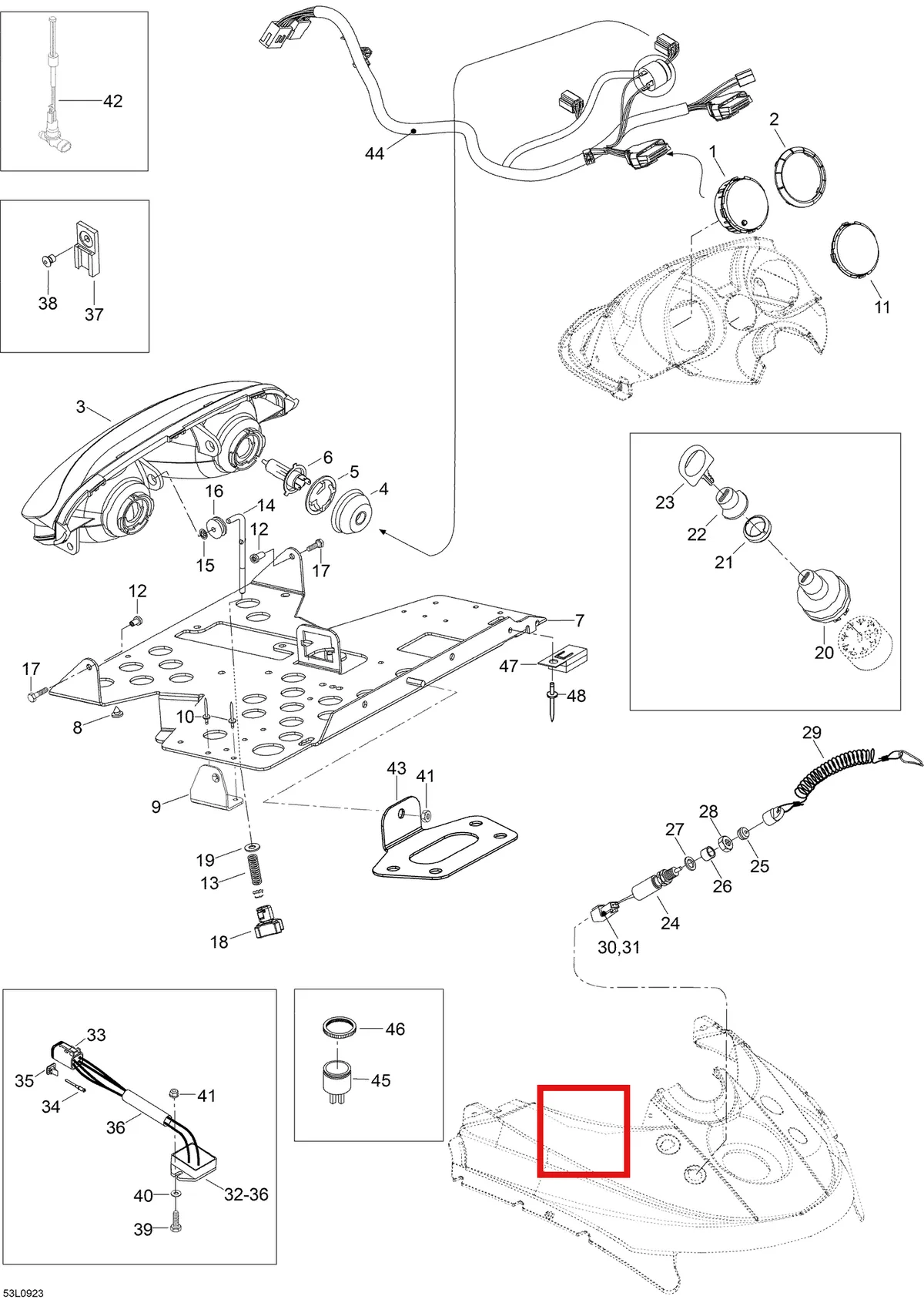 Деталь 605454122 (Суппорт) на схеме узла 10- Electrical System