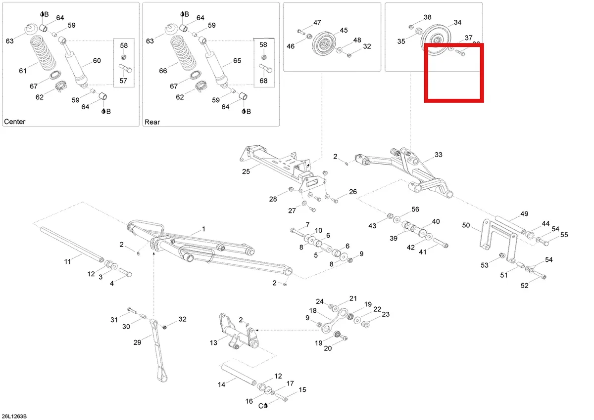 Деталь 605454167 (Гильца) на схеме узла 08- Rear Suspension