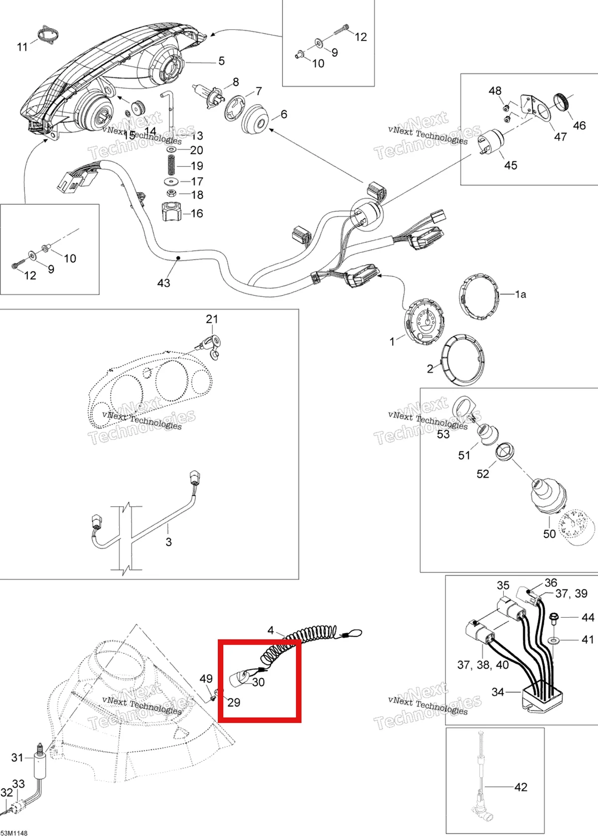 Деталь 605454413 (Крышка) на схеме узла 2011 Ski-Doo Skandic WT 550F YetiII Electrical System