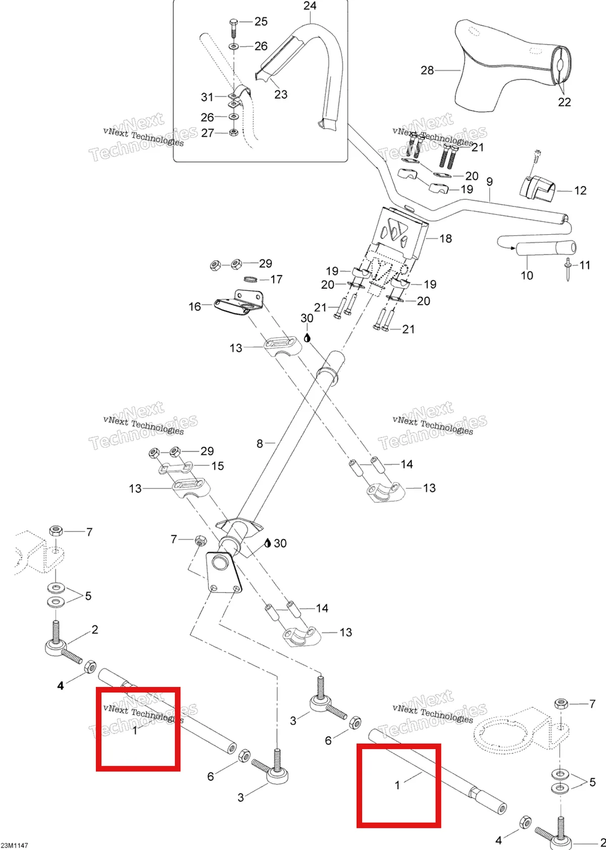 Деталь 605454772 (Деталь Rh Tie Rod) на схеме узла 2012 Ski-Doo Skandic SWT V800 YetiII Steering