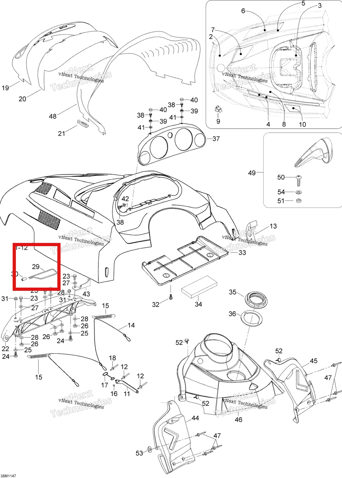Деталь 605454779 (Штифт) на схеме узла 2012 Ski-Doo Skandic SWT V800 YetiII Hood
