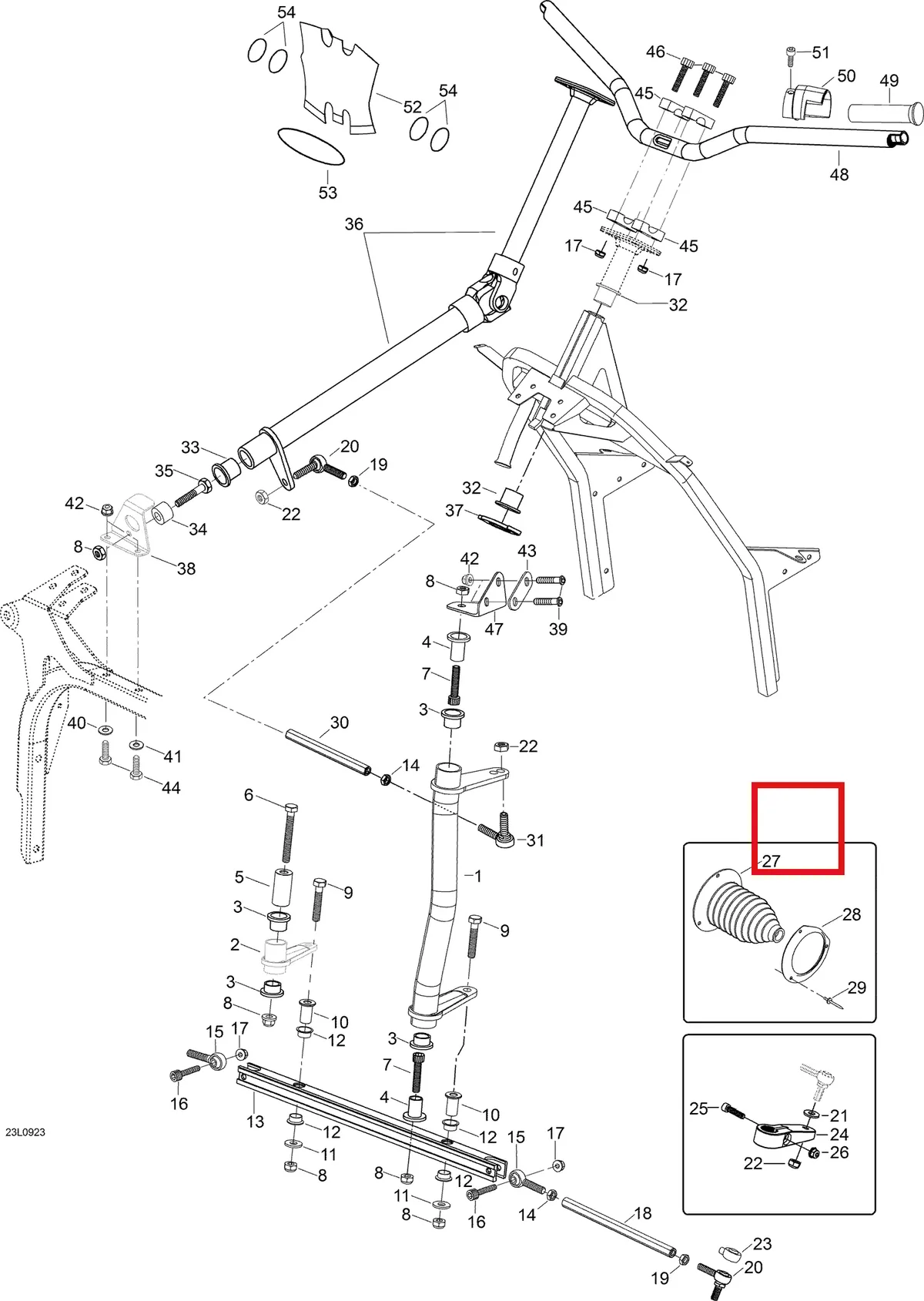 Деталь 605454890 (Опорная Плита) на схеме узла 07- Steering System