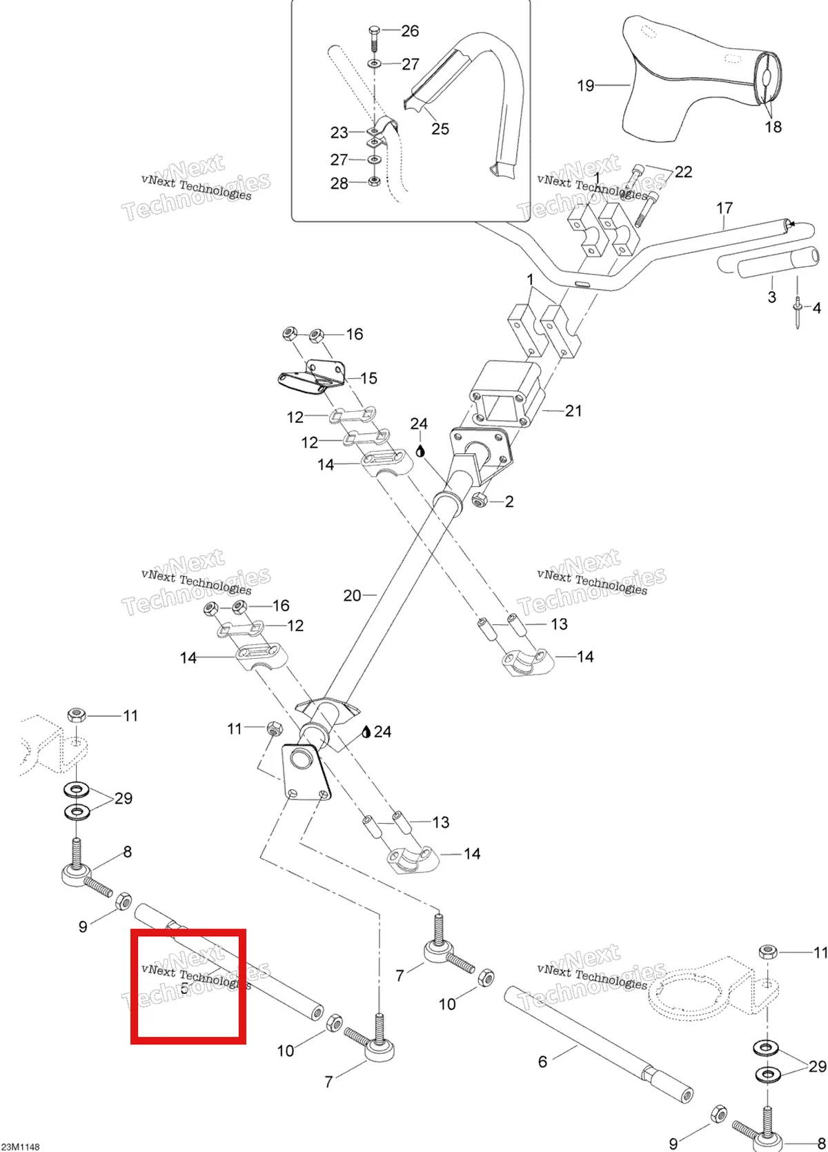 Деталь 605455619 (Деталь Tie Rod) на схеме узла 2011 Ski-Doo Skandic WT 550F YetiII Steering