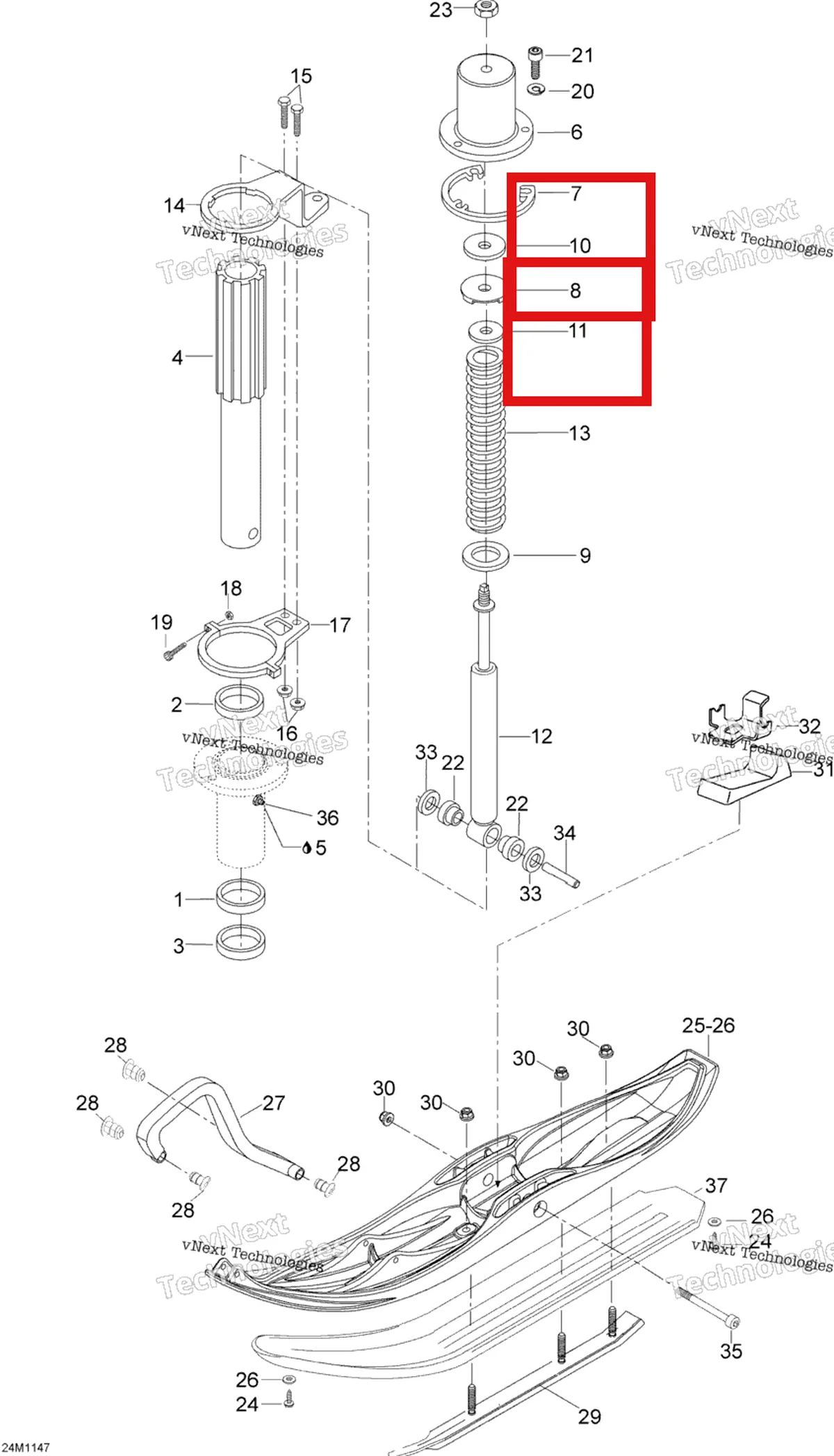 Деталь 605455680 (Шайба) на схеме узла 2012 Ski-Doo Skandic SWT V800 YetiII Front Suspension And Ski