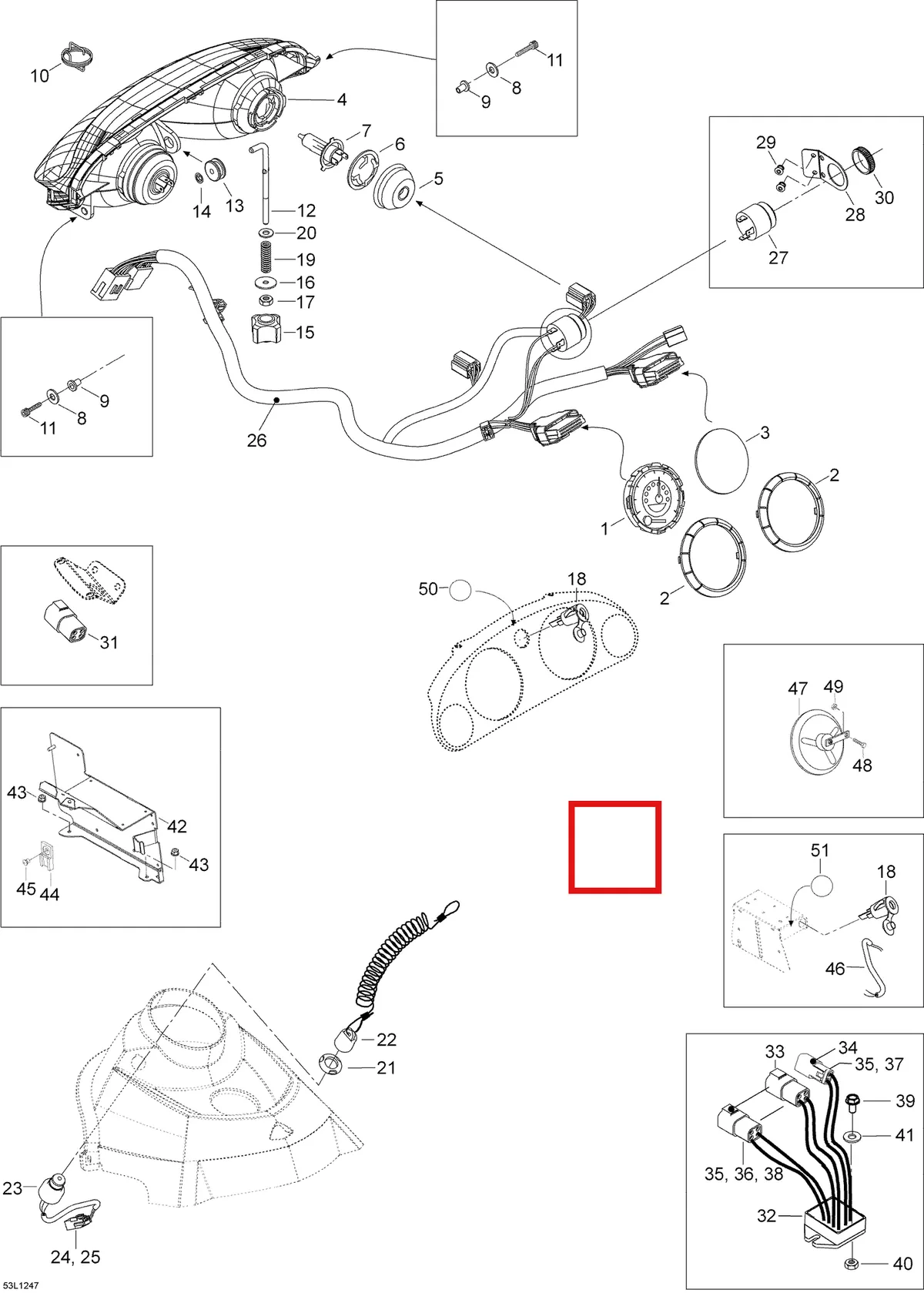 Деталь 605456007 (Деталь Power Outlet Sticker) на схеме узла 10- Electrical Accessories